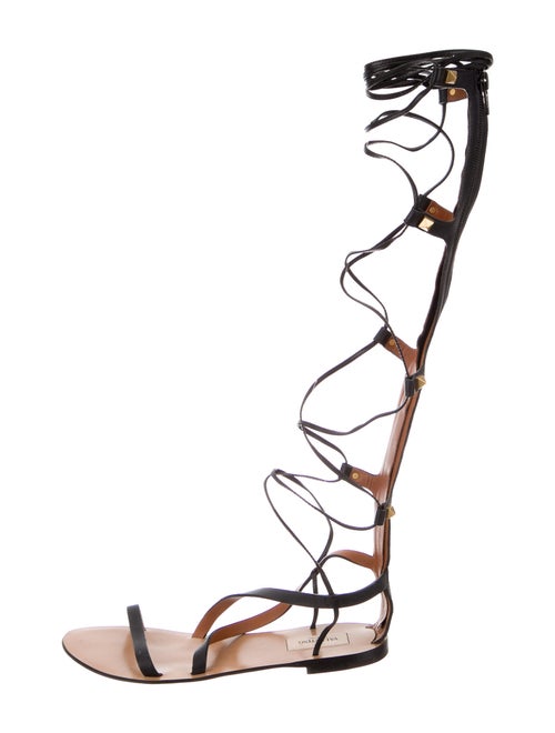 Valentino Gladiator Leather Gladiator Sandals Blac