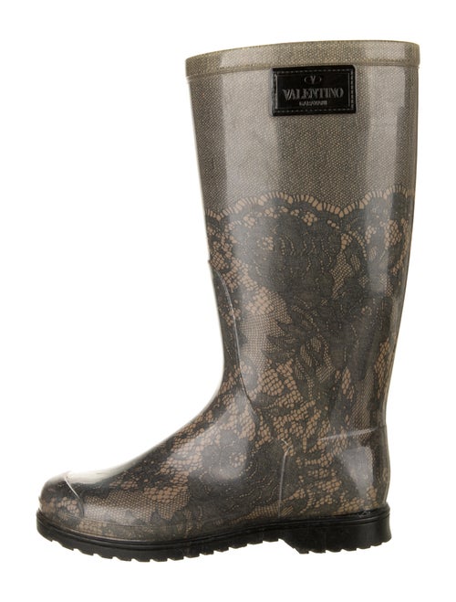 Valentino Rubber Lace Pattern Rain Boots Black