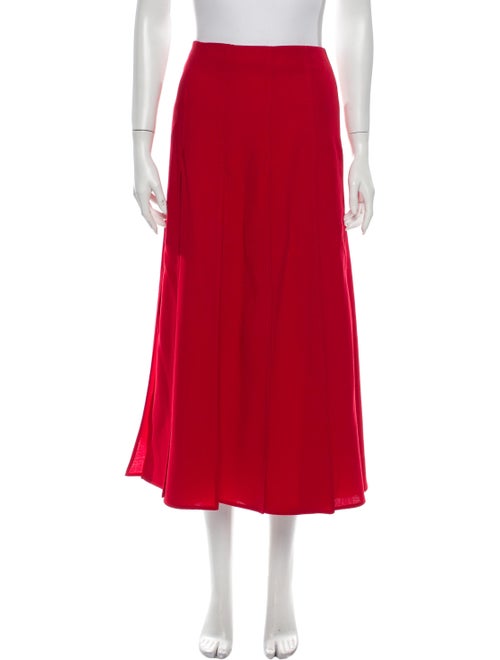 Valentino Pleated Accents Midi Length Skirt Red