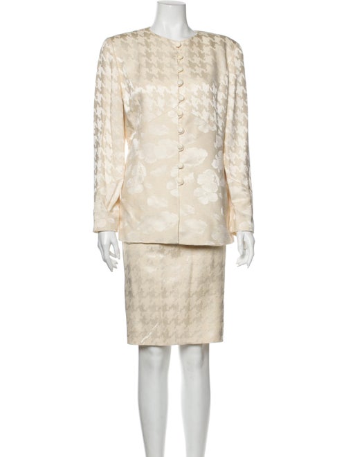 Valentino Silk Houndstooth Print Skirt Suit