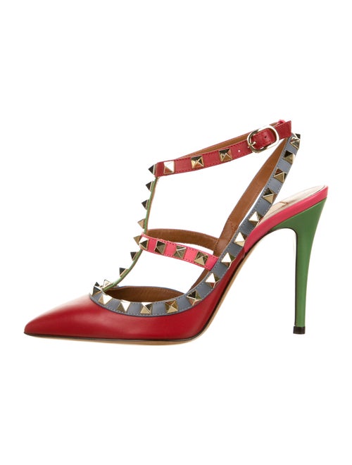 Valentino Rockstud Accents Leather T-Strap Pumps R