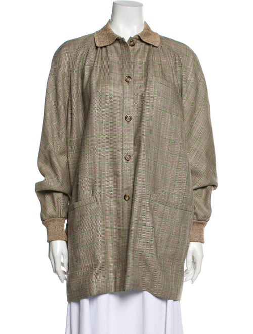 Valentino Vintage Plaid Print Coat Brown