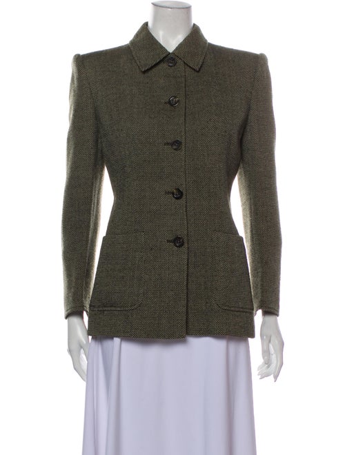 Valentino Tweed Pattern Blazer Green