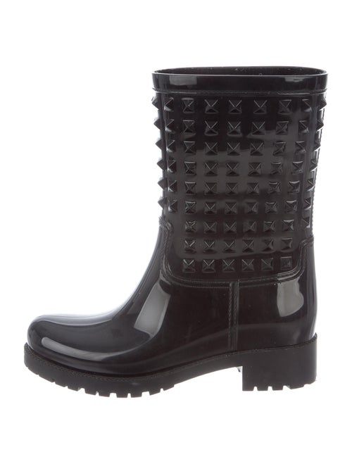 Valentino Rockstud Accents Rubber Rain Boots Black