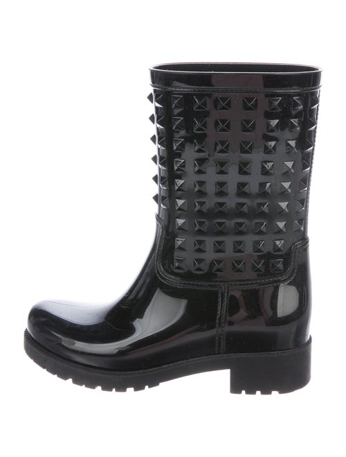 Valentino Rockstud Accents Rubber Rain Boots Black