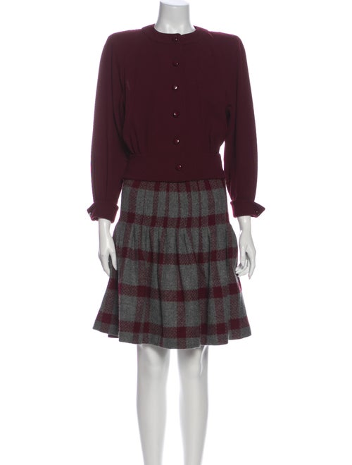 Valentino Plaid Print Pleated Accents Skirt Suit R