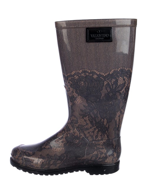 Valentino Rubber Lace Pattern Rain Boots Black