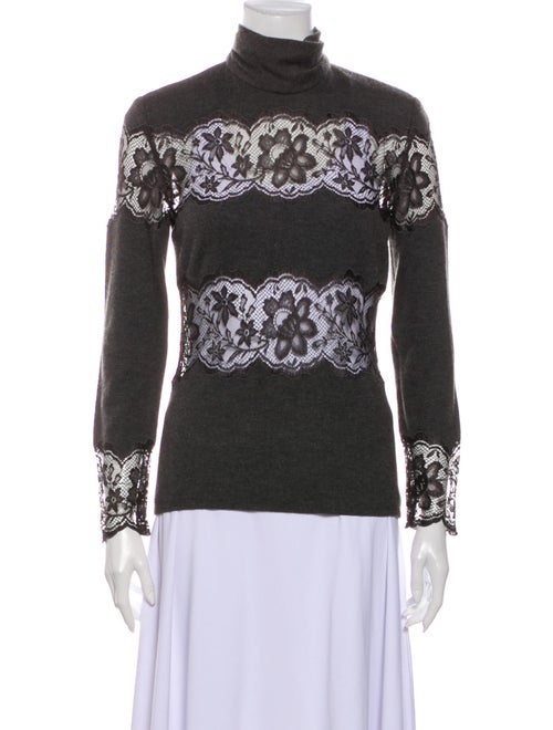 Valentino Lace Pattern Turtleneck Blouse Grey