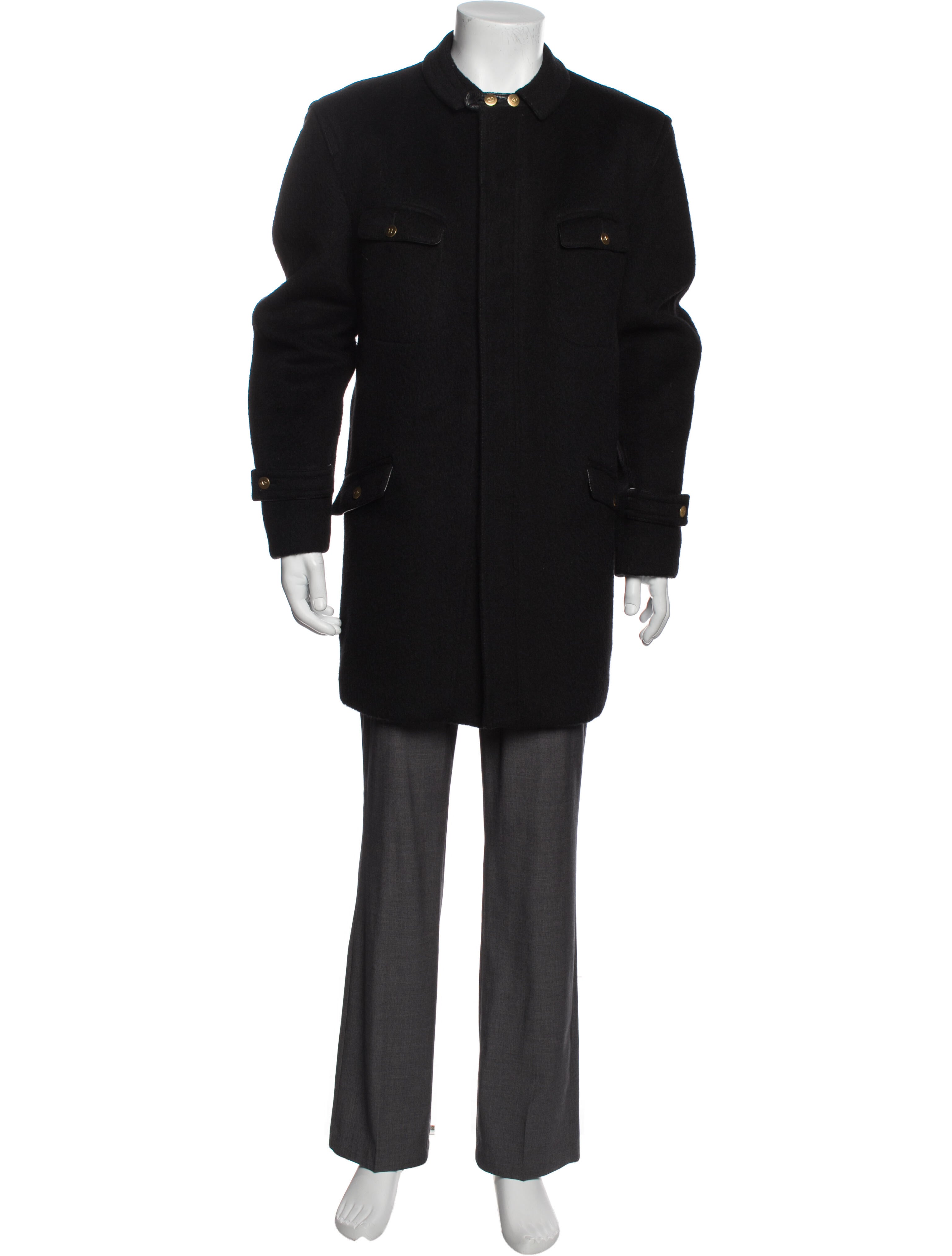 Valentino Vintage Uomo Leather Trim Overcoat