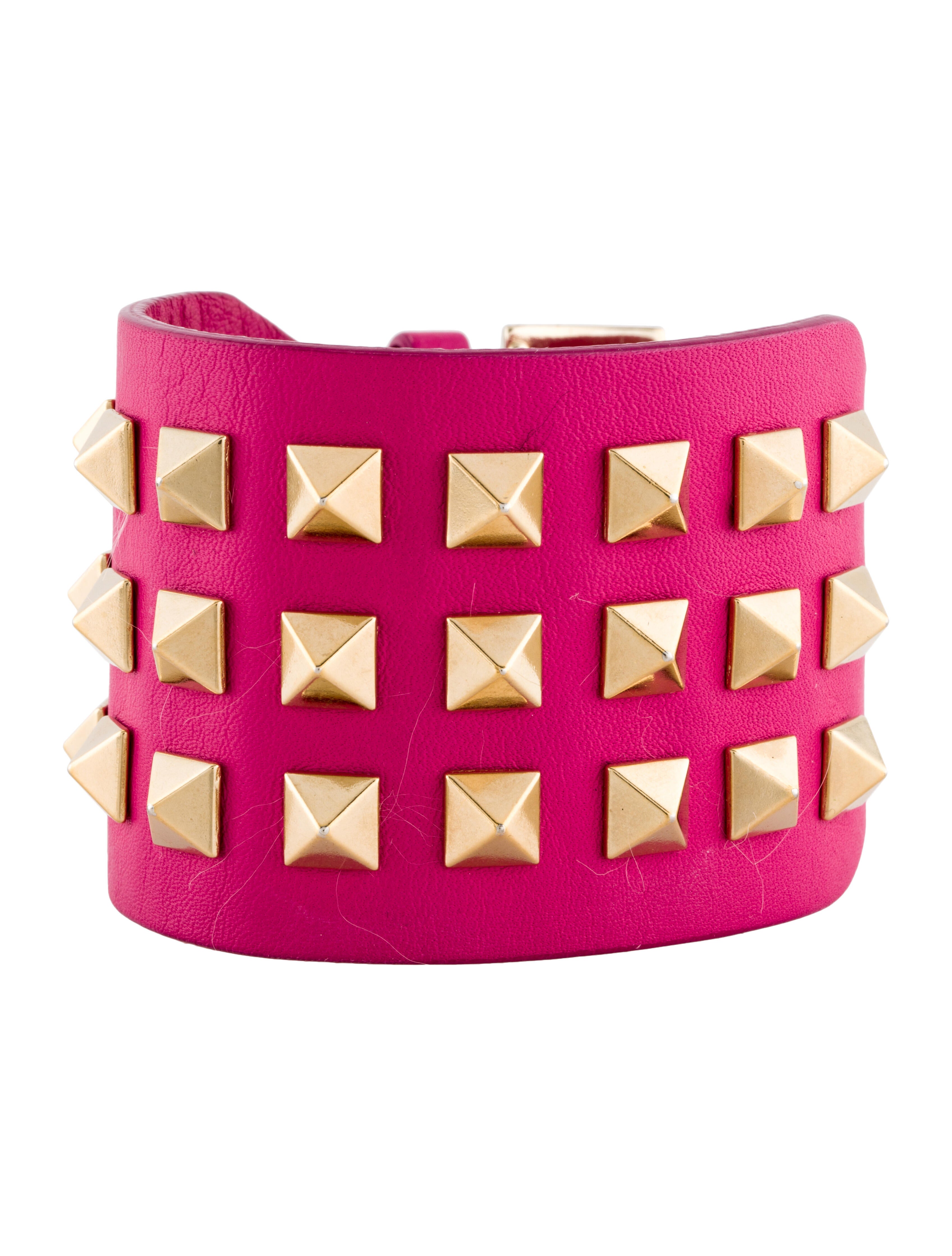 Valentino Pink Leather Rockstud Cuff Bracelet