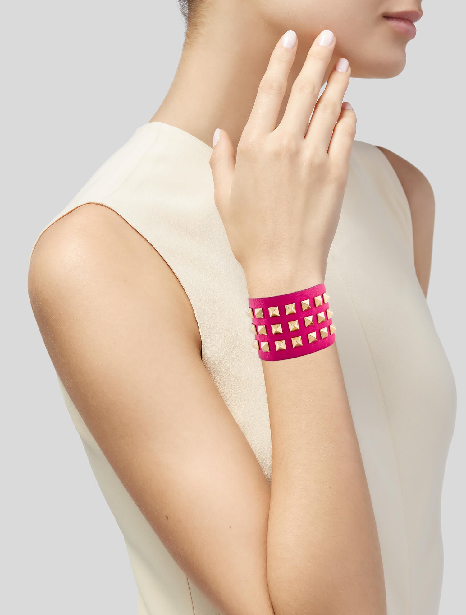 Valentino Pink Leather Rockstud Cuff Bracelet