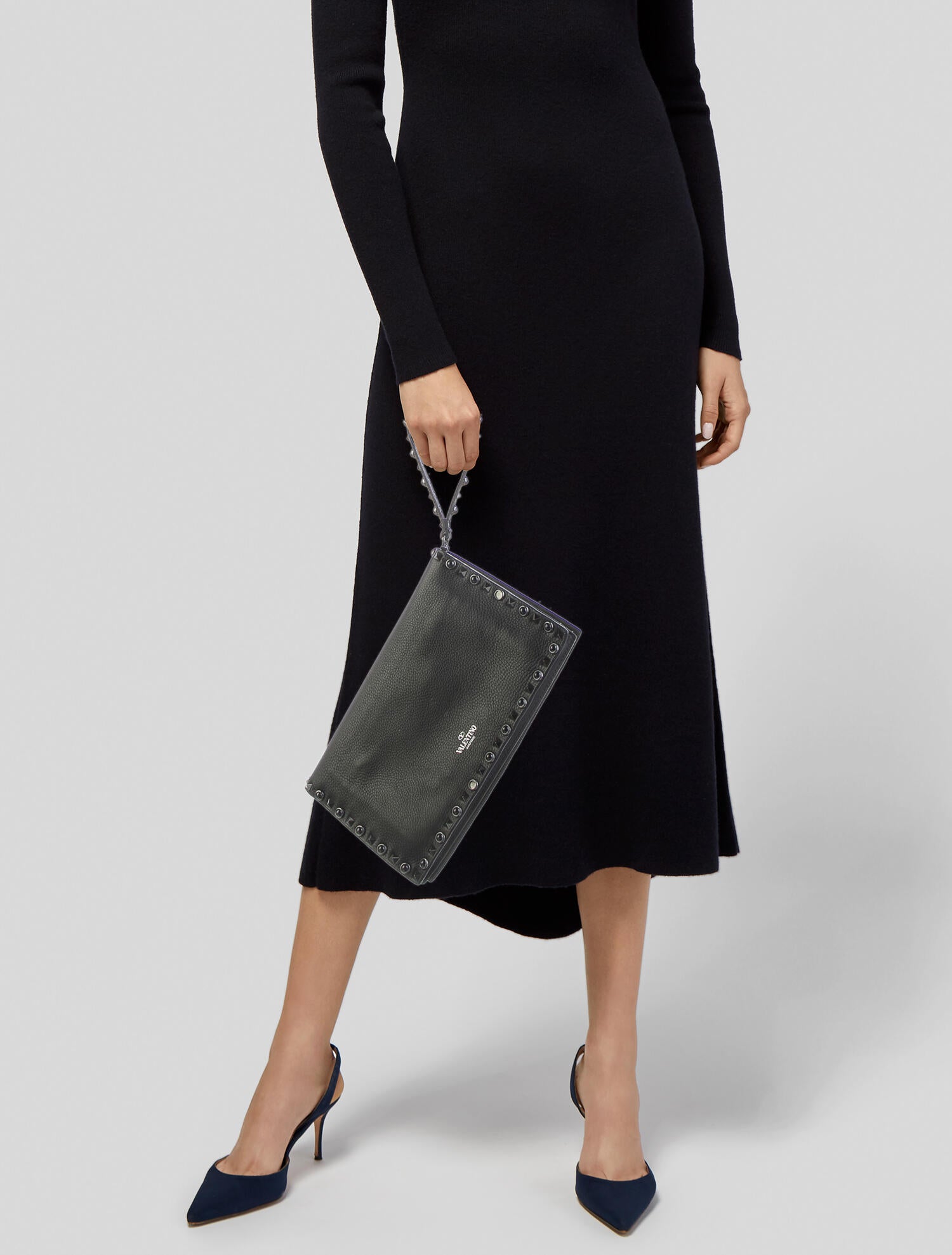 Valentino Noir Rolling Rockstud Wristlet Clutch
