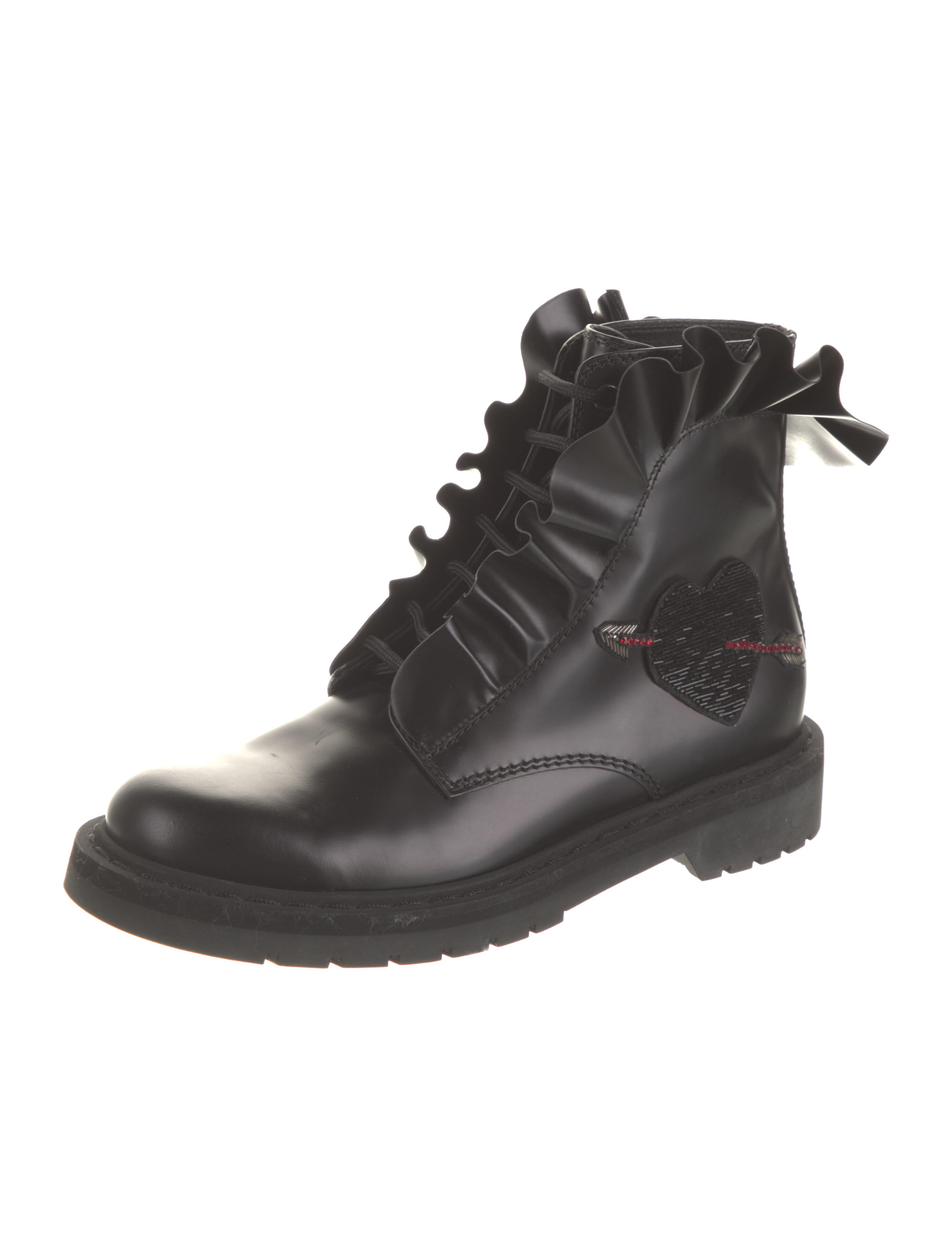 Valentino Black Leather Crystal Embellishments Combat Boots It 38 | 8