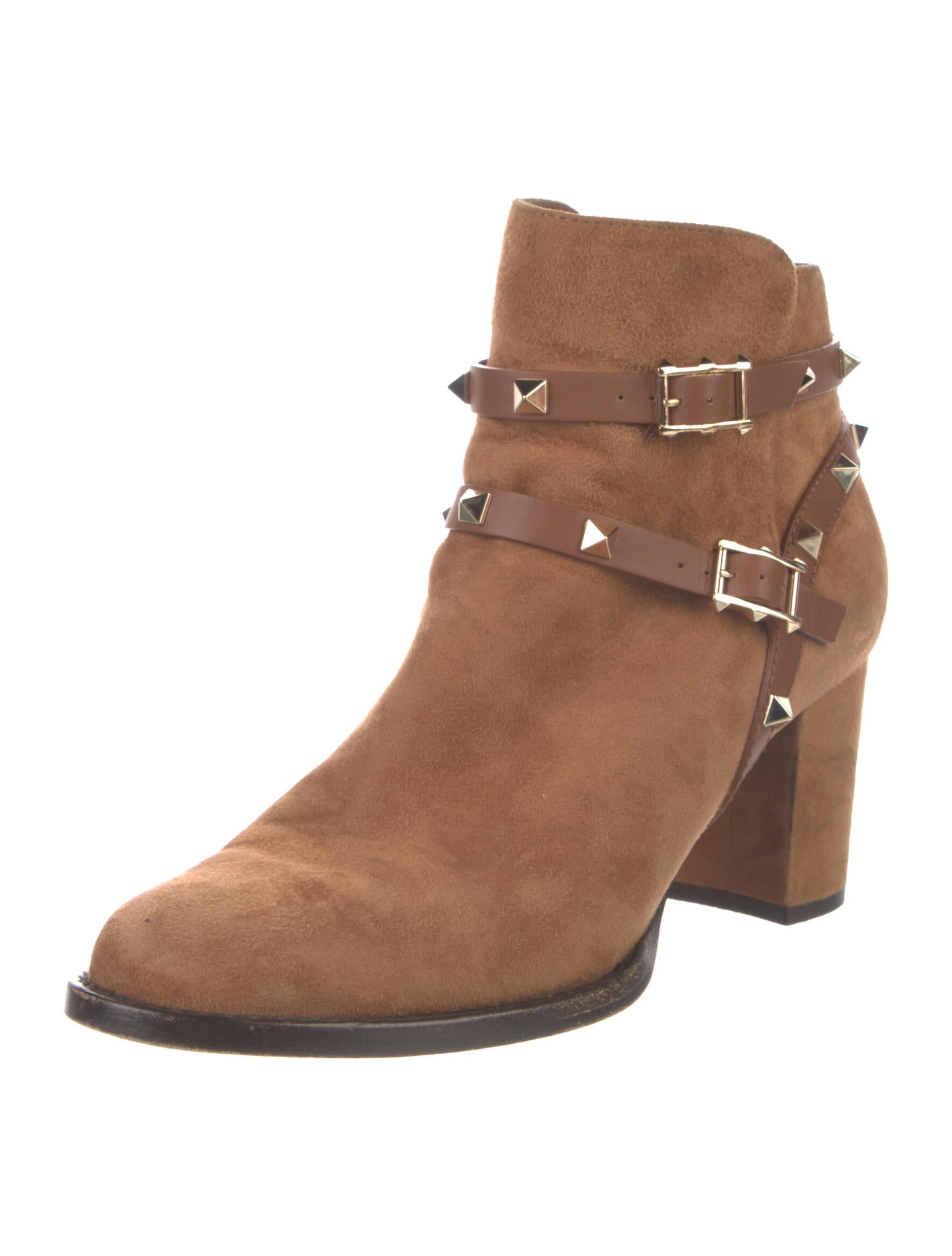 VALENTINO 25S PATTIE ANKLE BOOTS IN DARK BROWN SUEDE WITH GOLD HARDWARE