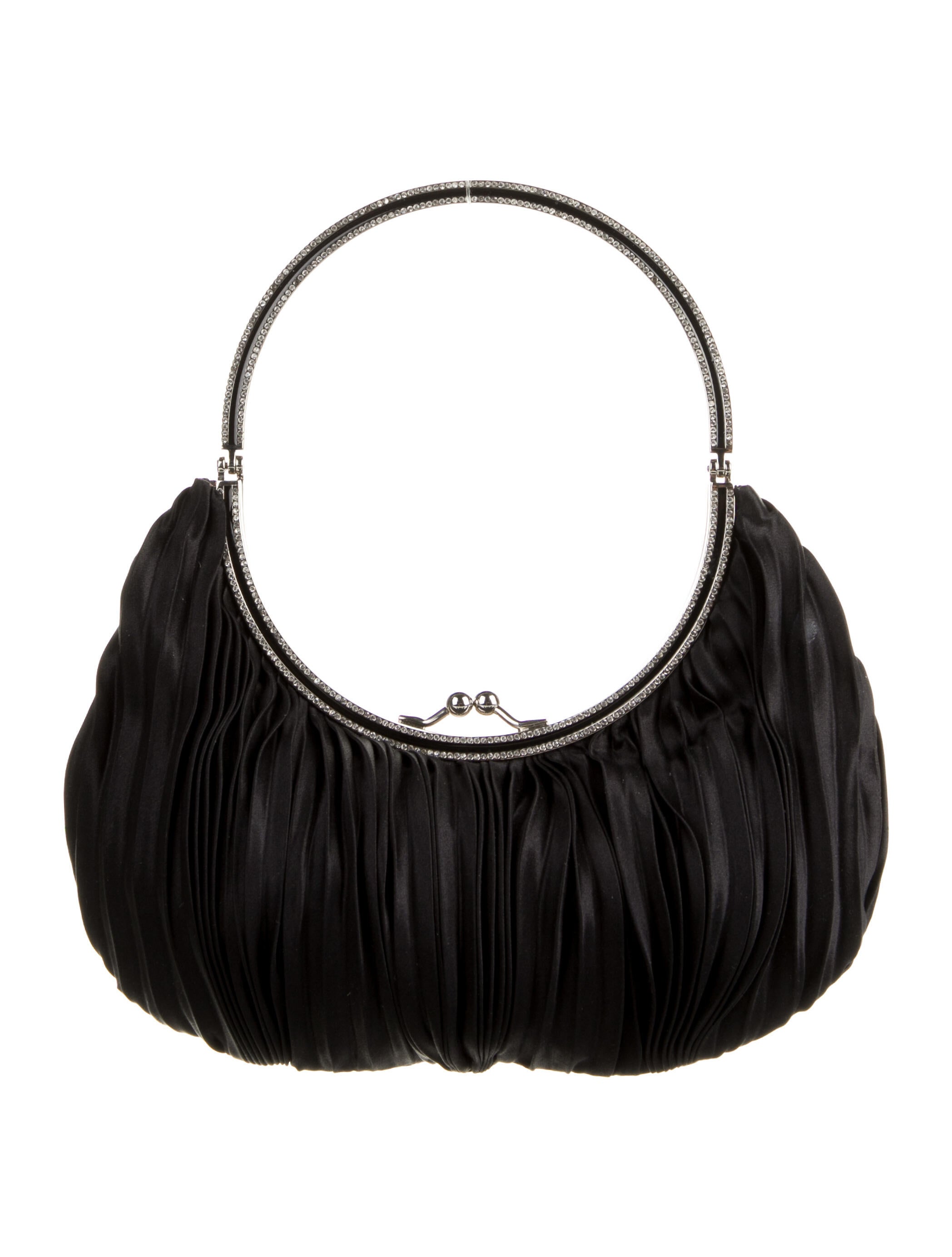 Valentino Pleated Kiss Lock Crystal Handle Evening Bag - Black