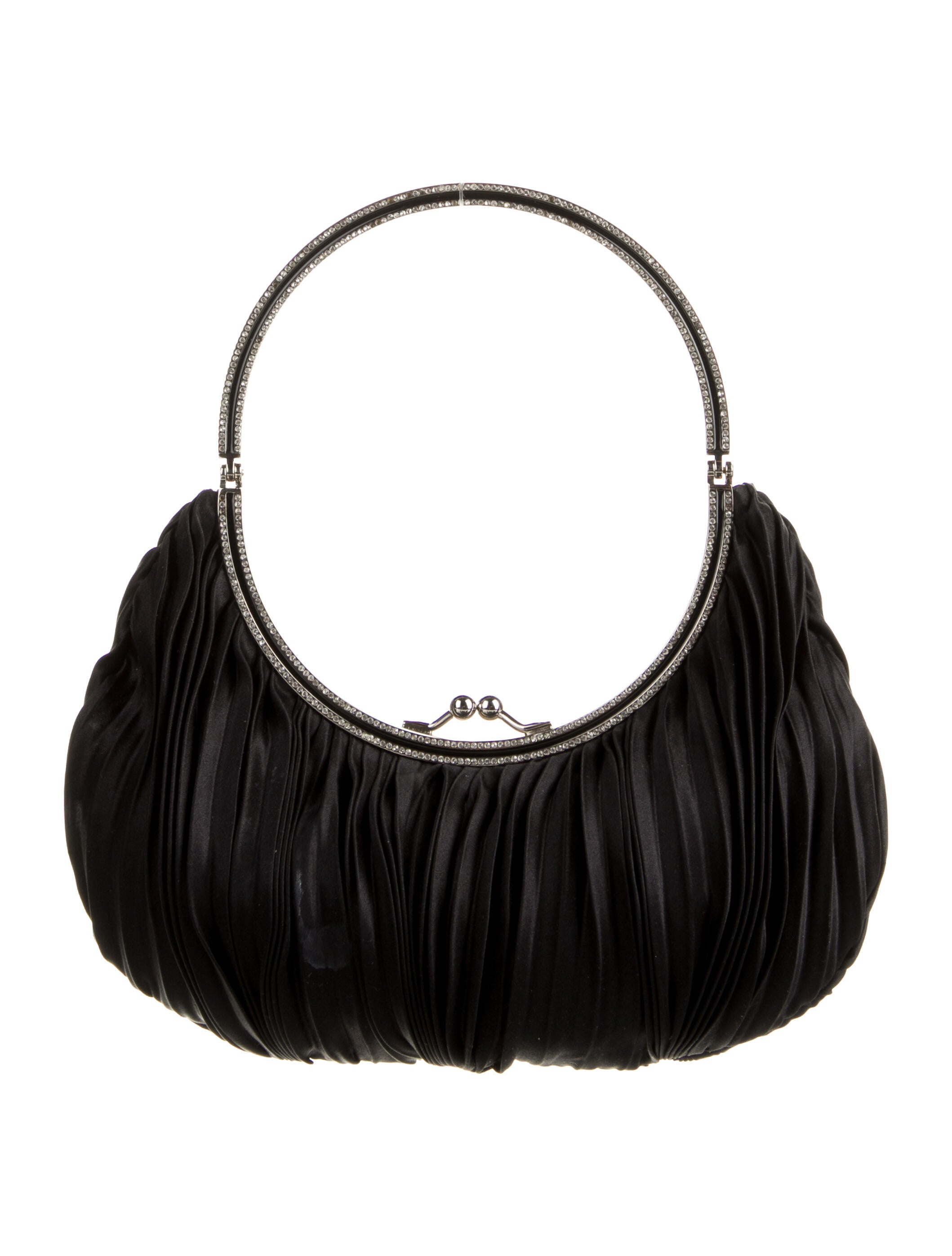 Valentino Pleated Kiss Lock Crystal Handle Evening Bag - Black