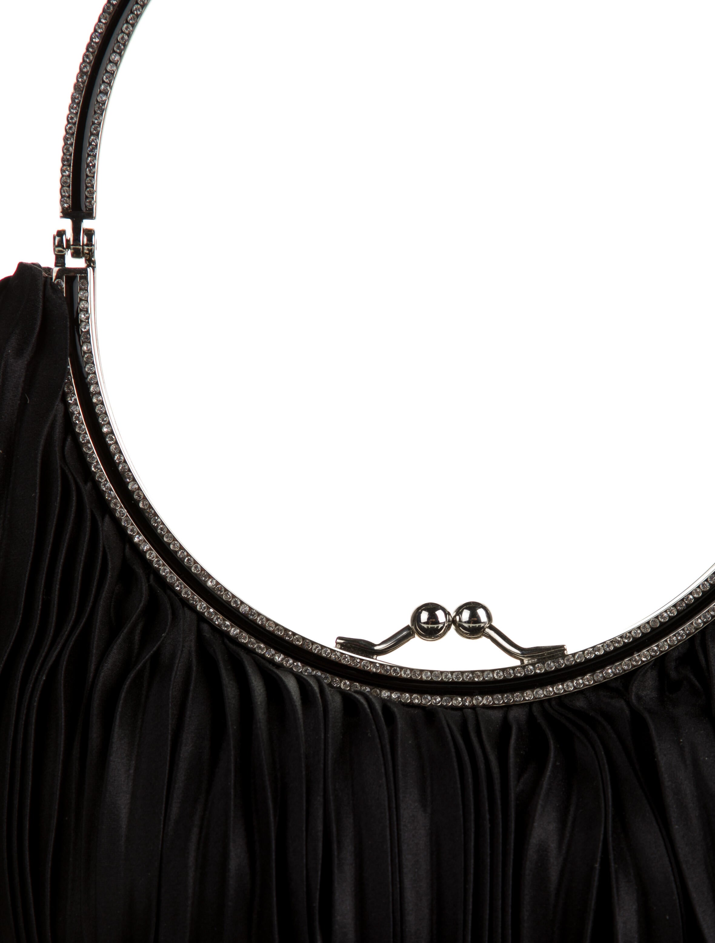 Valentino Pleated Kiss Lock Crystal Handle Evening Bag - Black