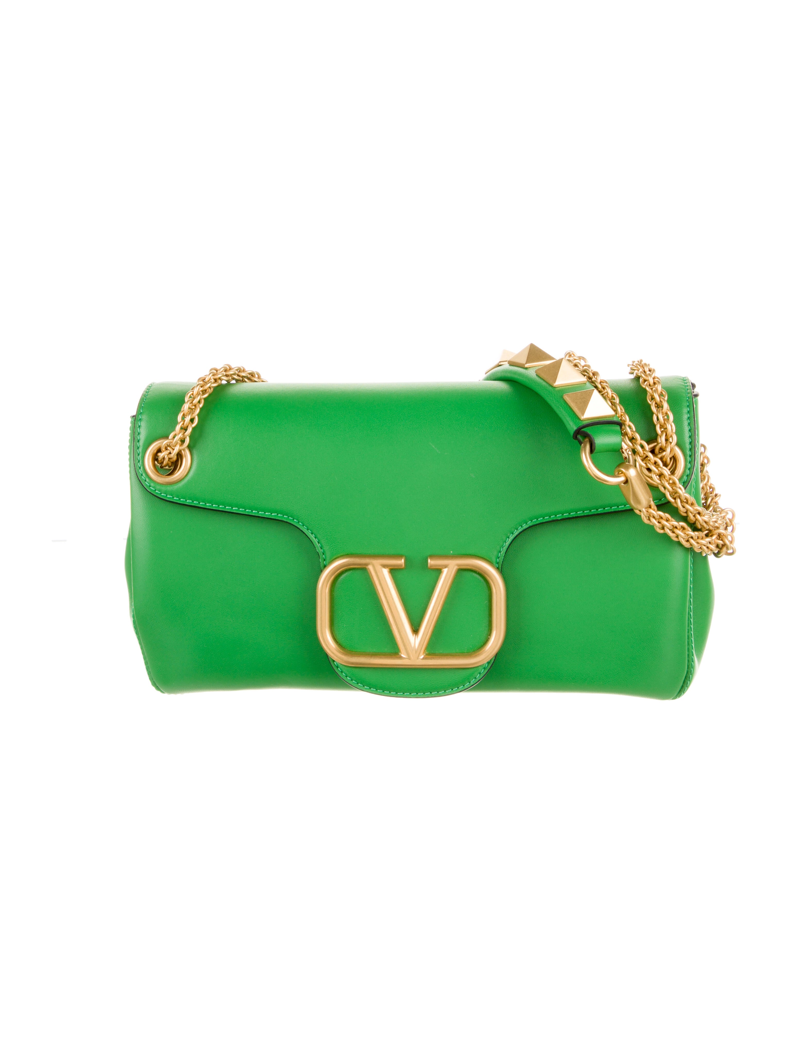 Valentino Small Stud Sign Shoulder Bag Green Shoulder Bags, Handbags