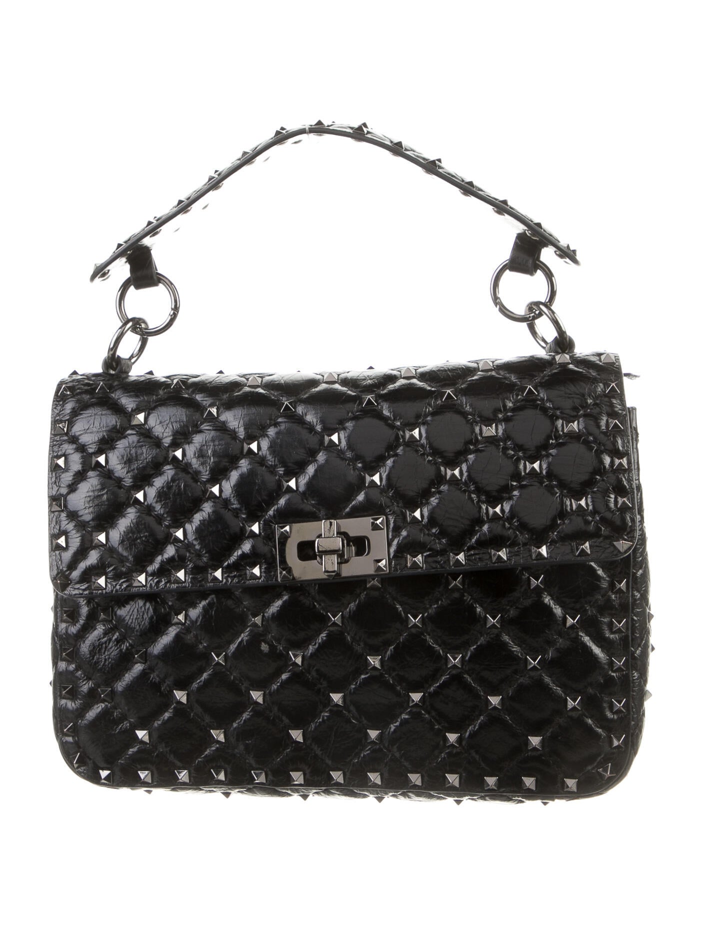 Valentino Quilted Leather Rockstud Handle Bag Yellow Handle Bags