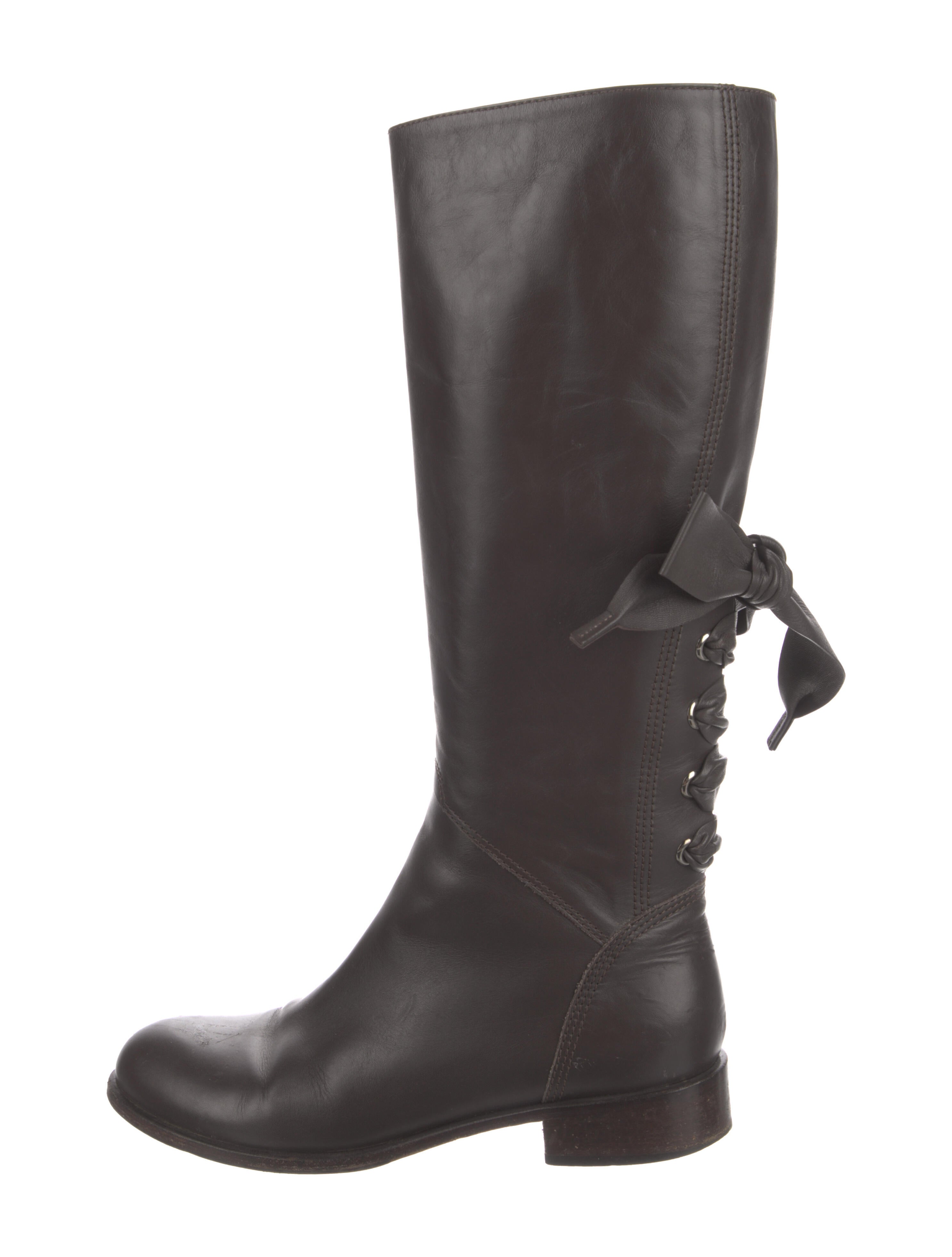 Valentino Leather Riding Boots Brown Boots, Shoes VAL313361 The