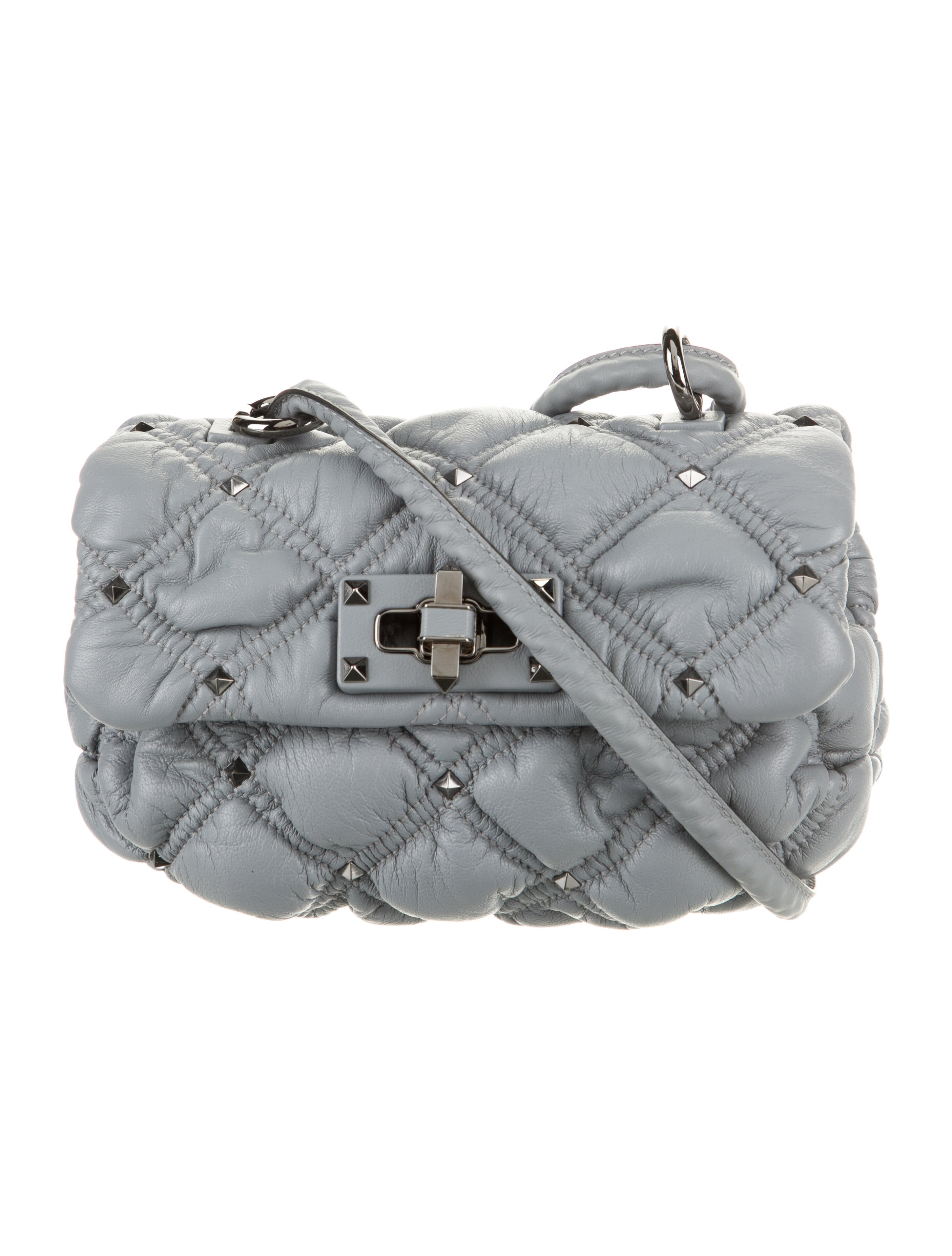 Valentino Quilted Leather Spikeme Crossbody Bag Grey Crossbody Bags
