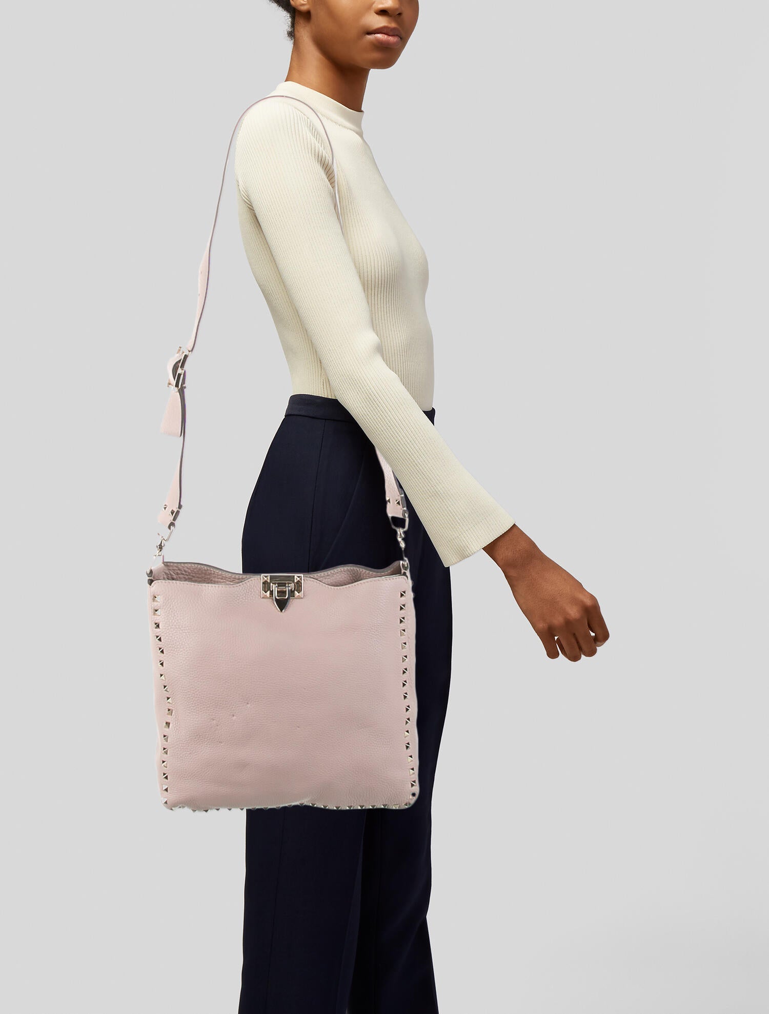 Valentino Quilted Rockstud Crossbody Bag Neutrals Crossbody Bags
