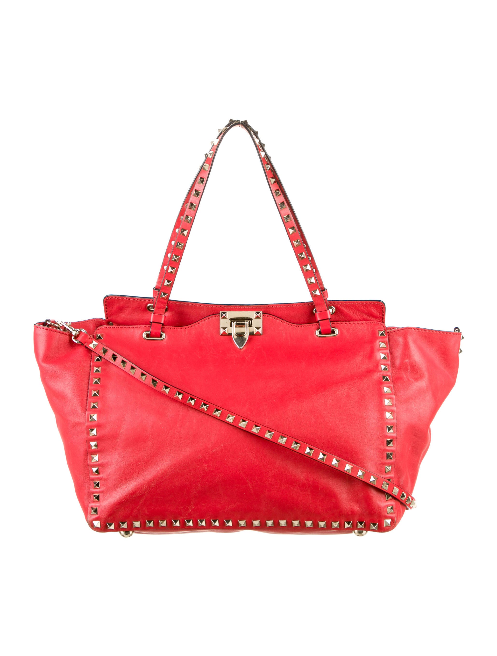 Valentino Rockstud DoubleHandle Tote Red Totes, Handbags VAL40490