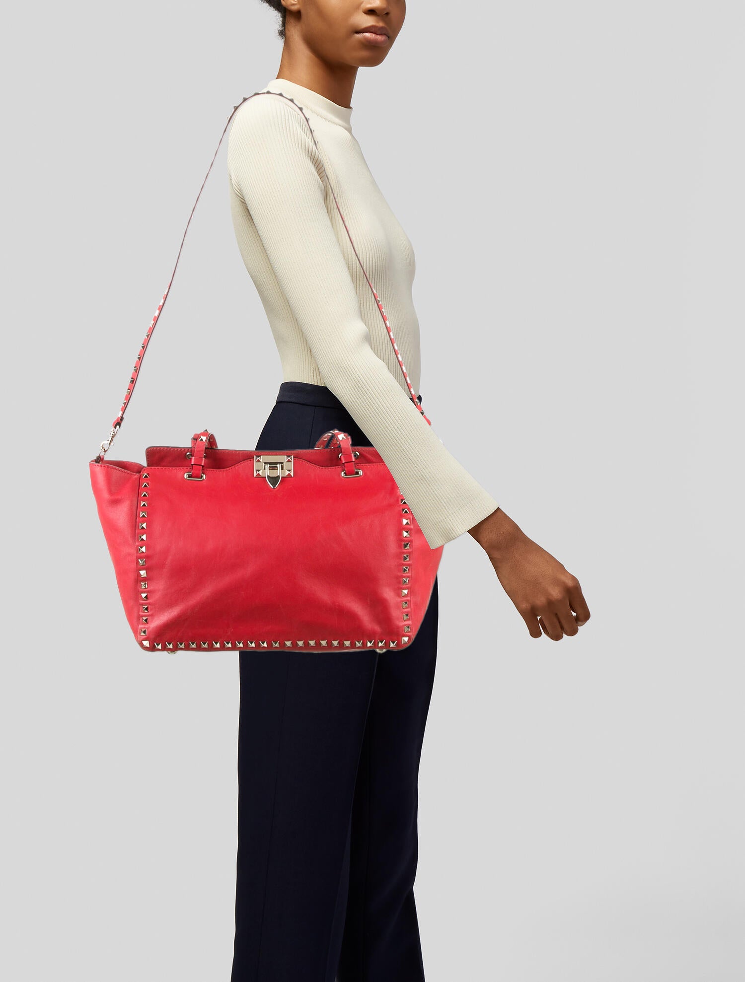 Valentino Rockstud DoubleHandle Tote Red Totes, Handbags VAL40490