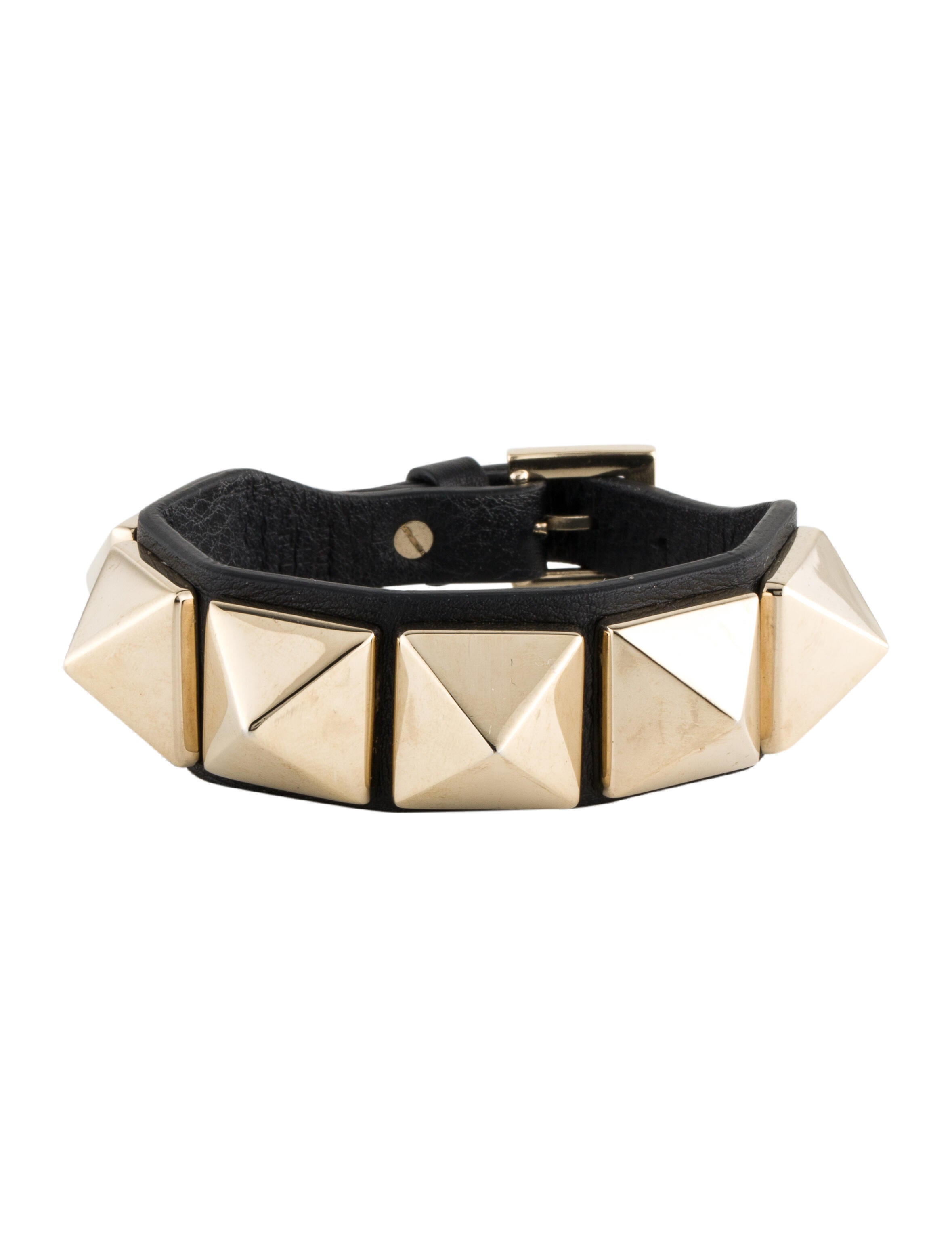Valentino Leather Large Rockstud Wrap Bracelet Black, GoldTone Metal
