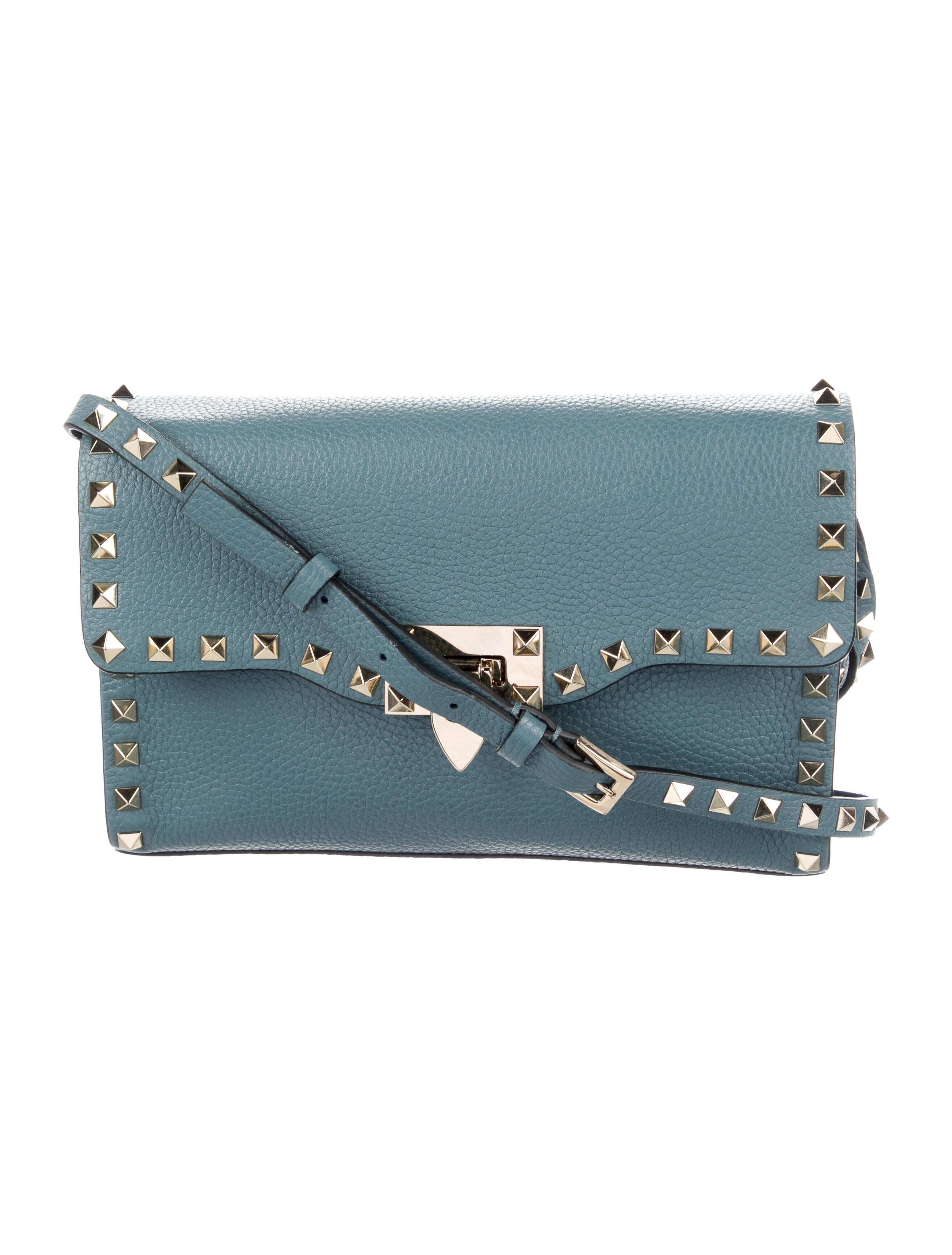Valentino Quilted Leather Spikeme Crossbody Blue Crossbody Bags