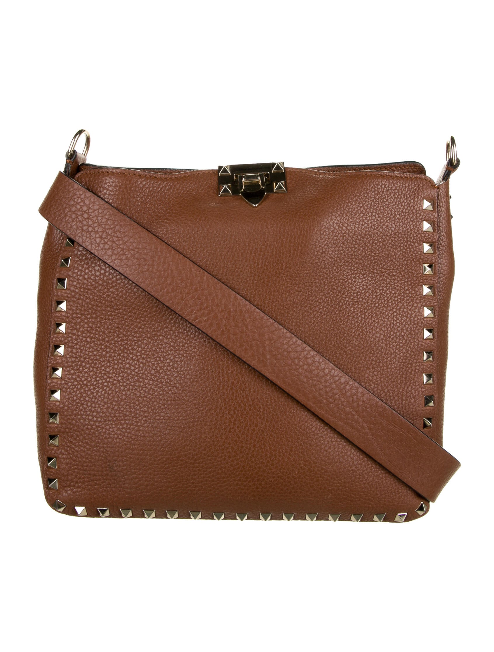 Valentino Leather Rockstud Trimmed Crossbody Bag Brown Crossbody Bags