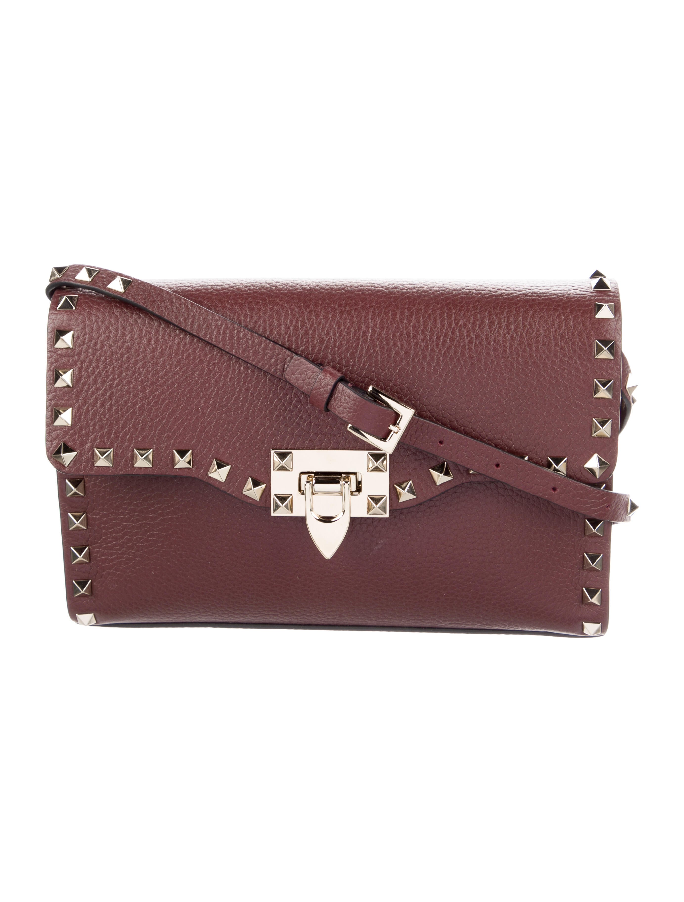 Valentino Leather Rockstud Crossbody Bag Burgundy Crossbody Bags