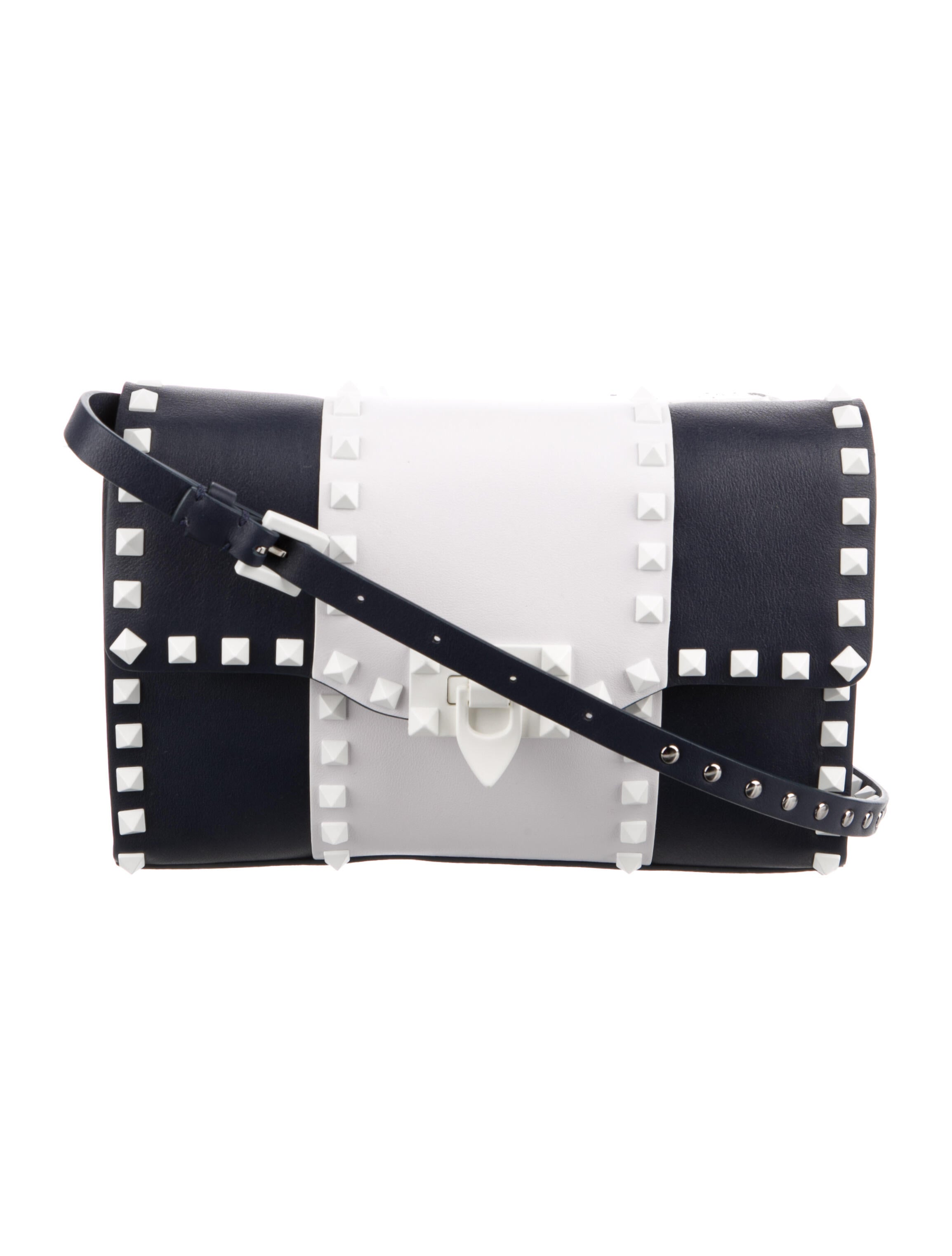 Valentino Quilted Leather Spikeme Crossbody Blue Crossbody Bags