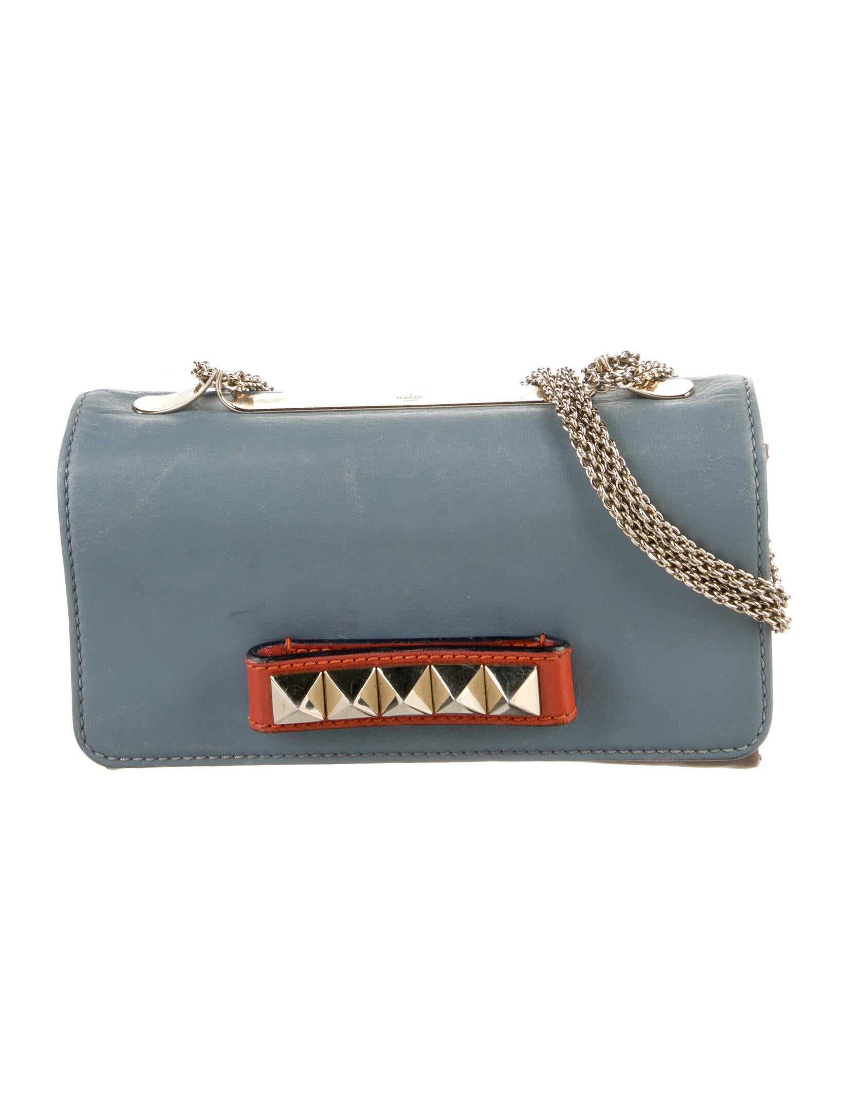 Valentino Denim Fringe Maxi Rockstud Spike Shoulder Bag Blue Shoulder