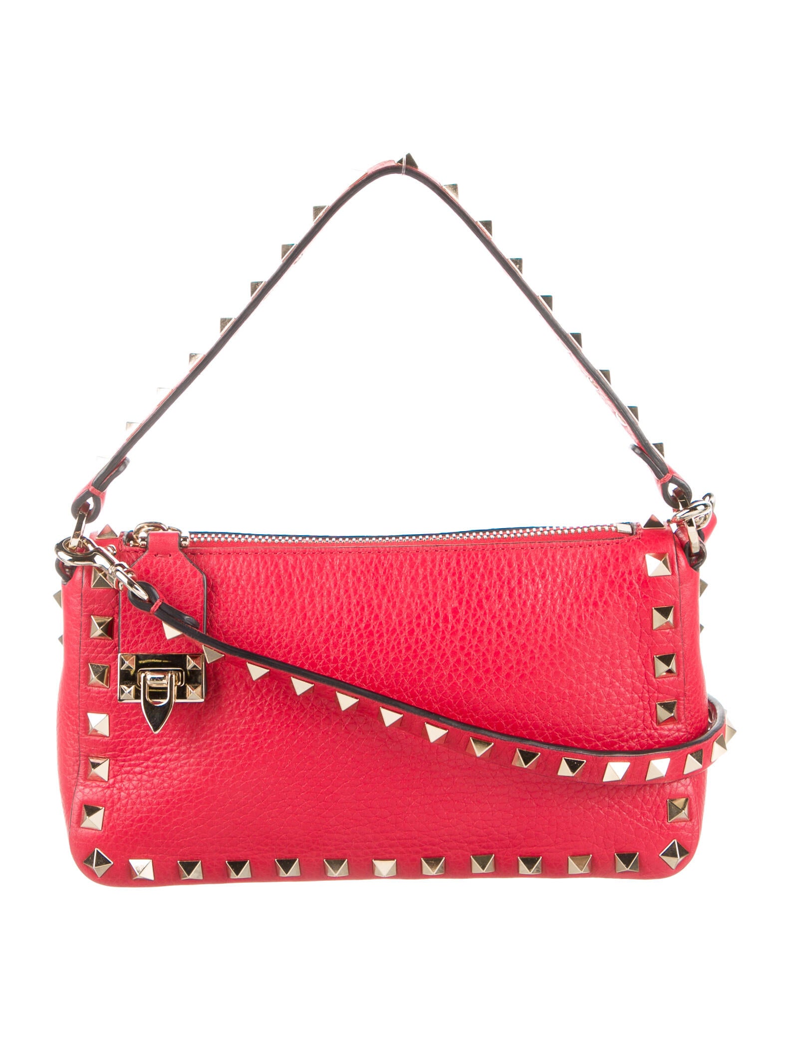 Valentino Small Leather Rockstud Shoulder Bag Red Shoulder Bags