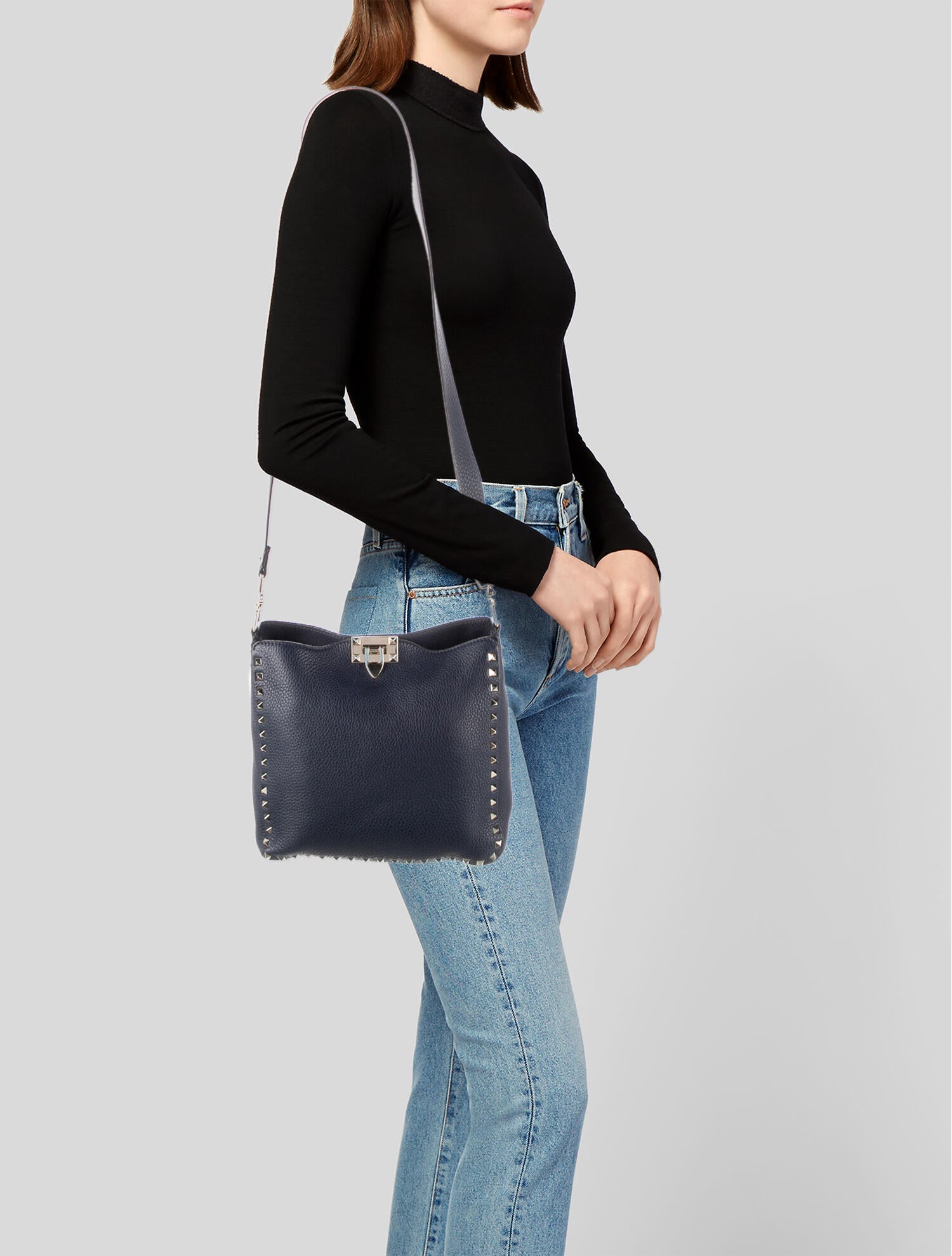 Valentino Rockstud Utilitarian Bag Blue Crossbody Bags, Handbags