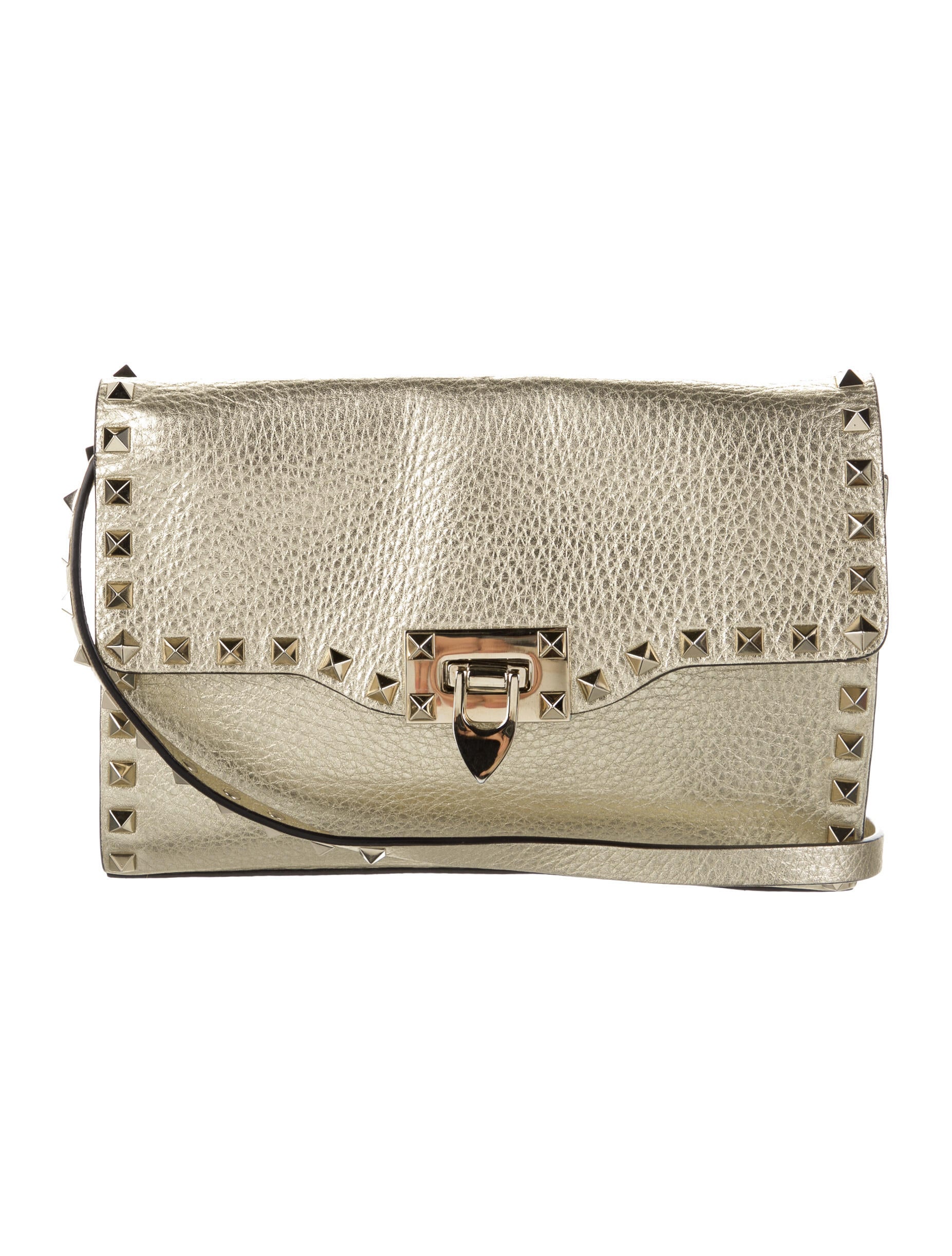 Valentino Leather Metallic Studded Crossbody Bag Gold Crossbody Bags