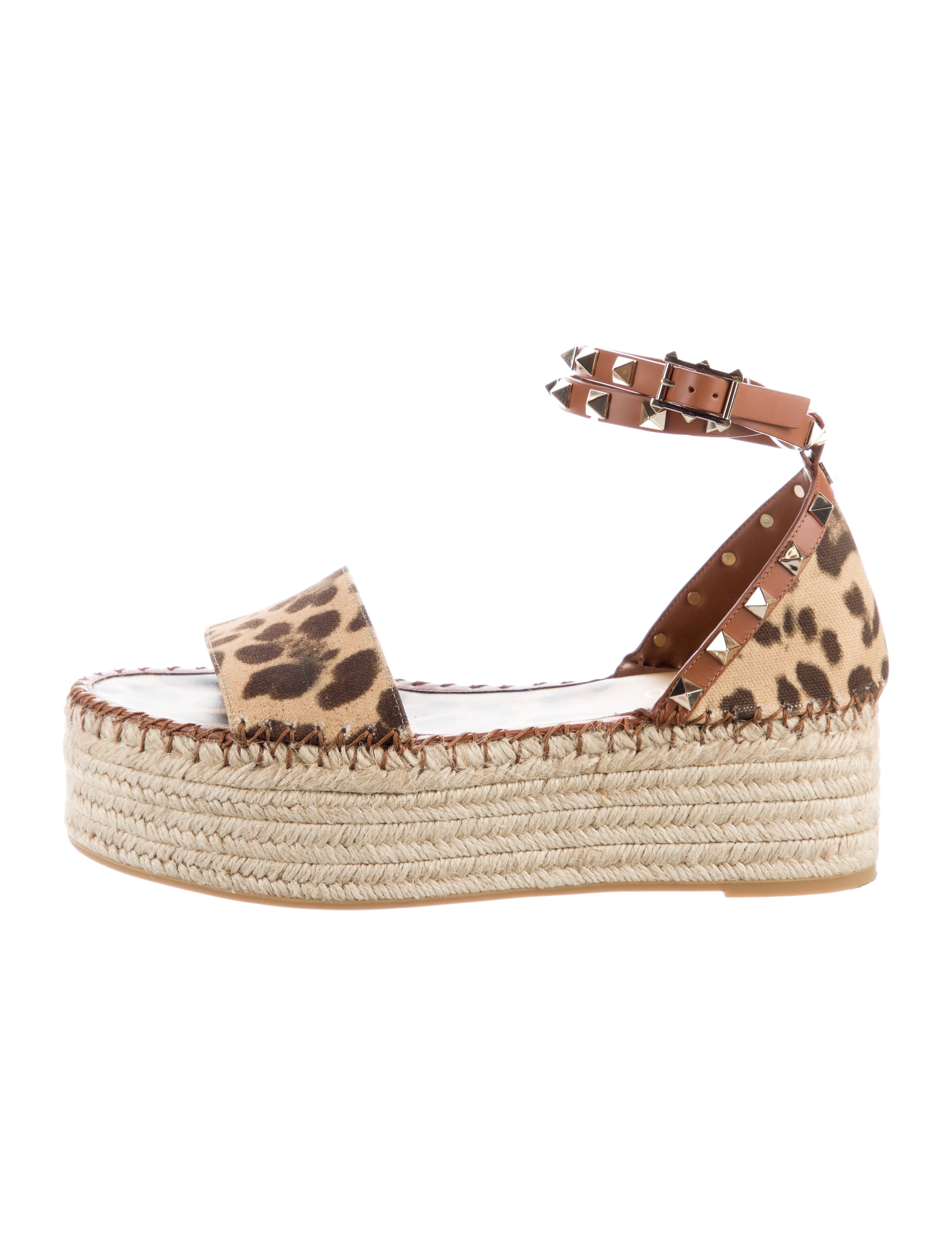 Valentino Rockstud Accents Animal Print Espadrilles - Neutrals Sandals, Shoes - VAL341860 | The ...