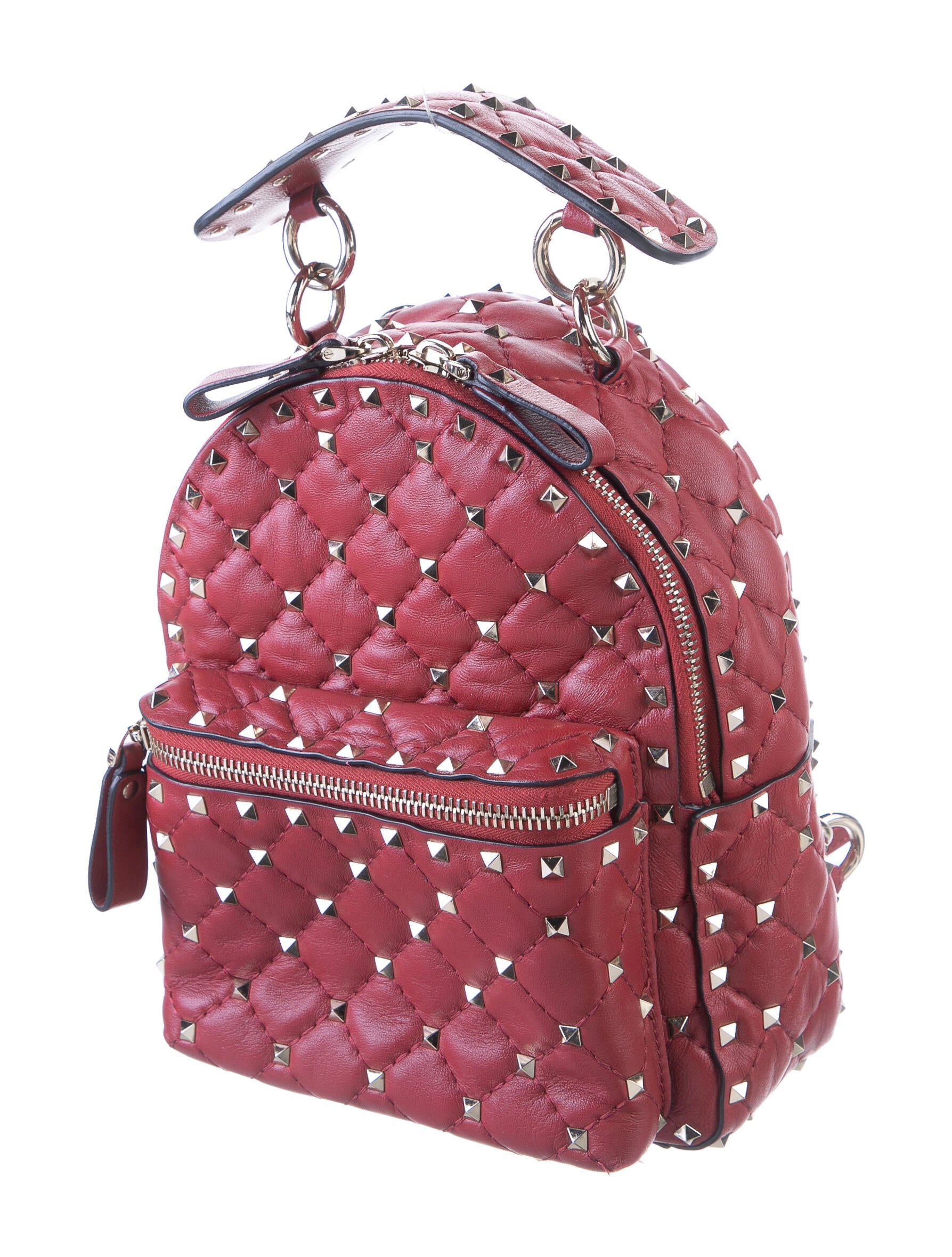 Valentino Quilted Leather Studded Backpack Red Backpacks, Handbags