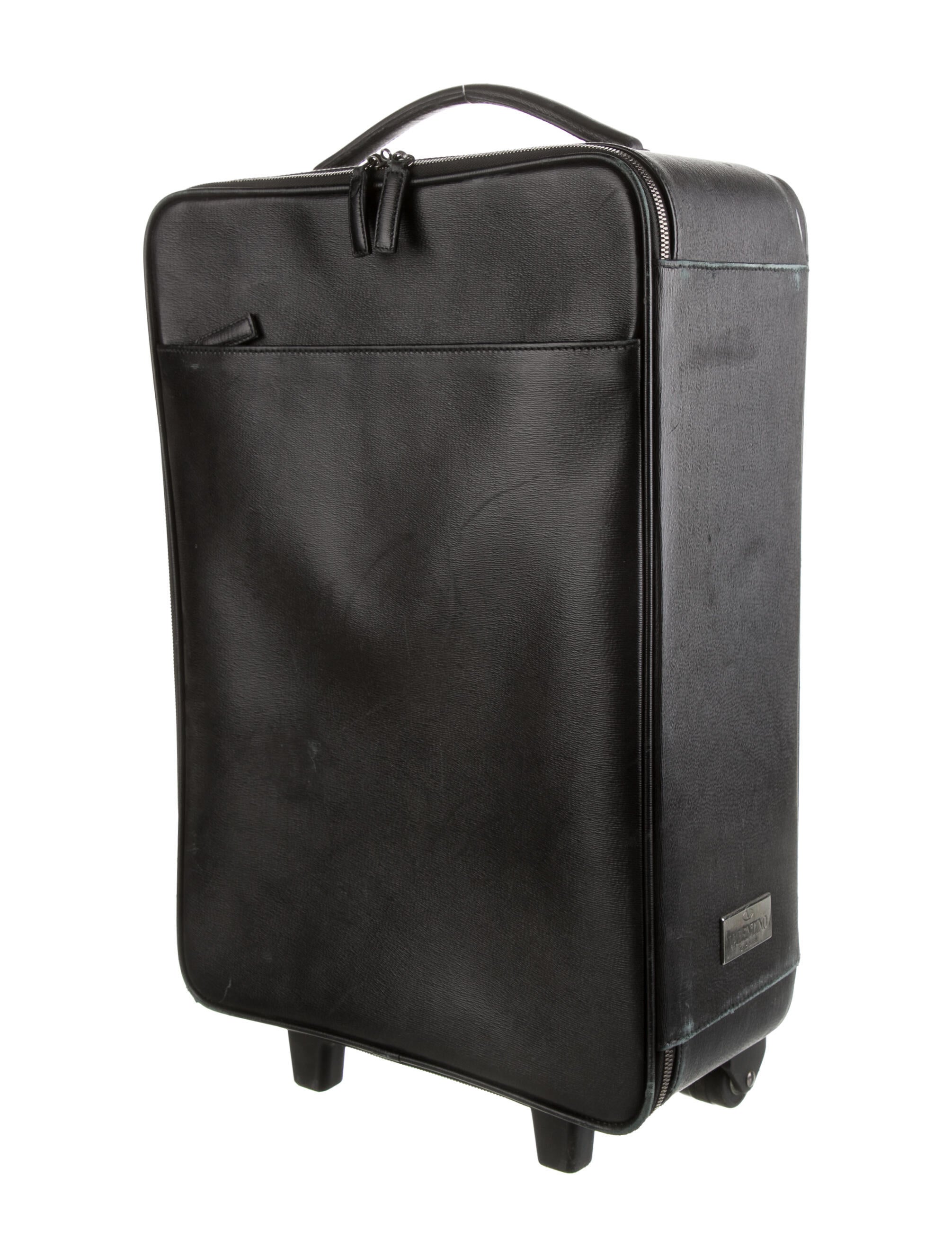 Valentino Leather Rolling Suitcase Black Luggage and Travel, Handbags