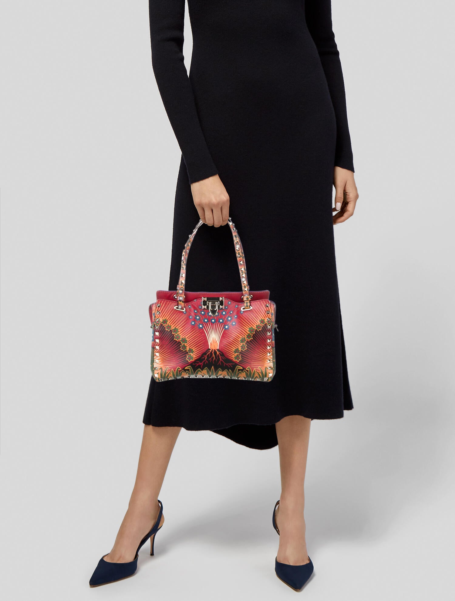 Valentino Vitello Enchanted Wonderland Rockstud Tote - Red Totes
