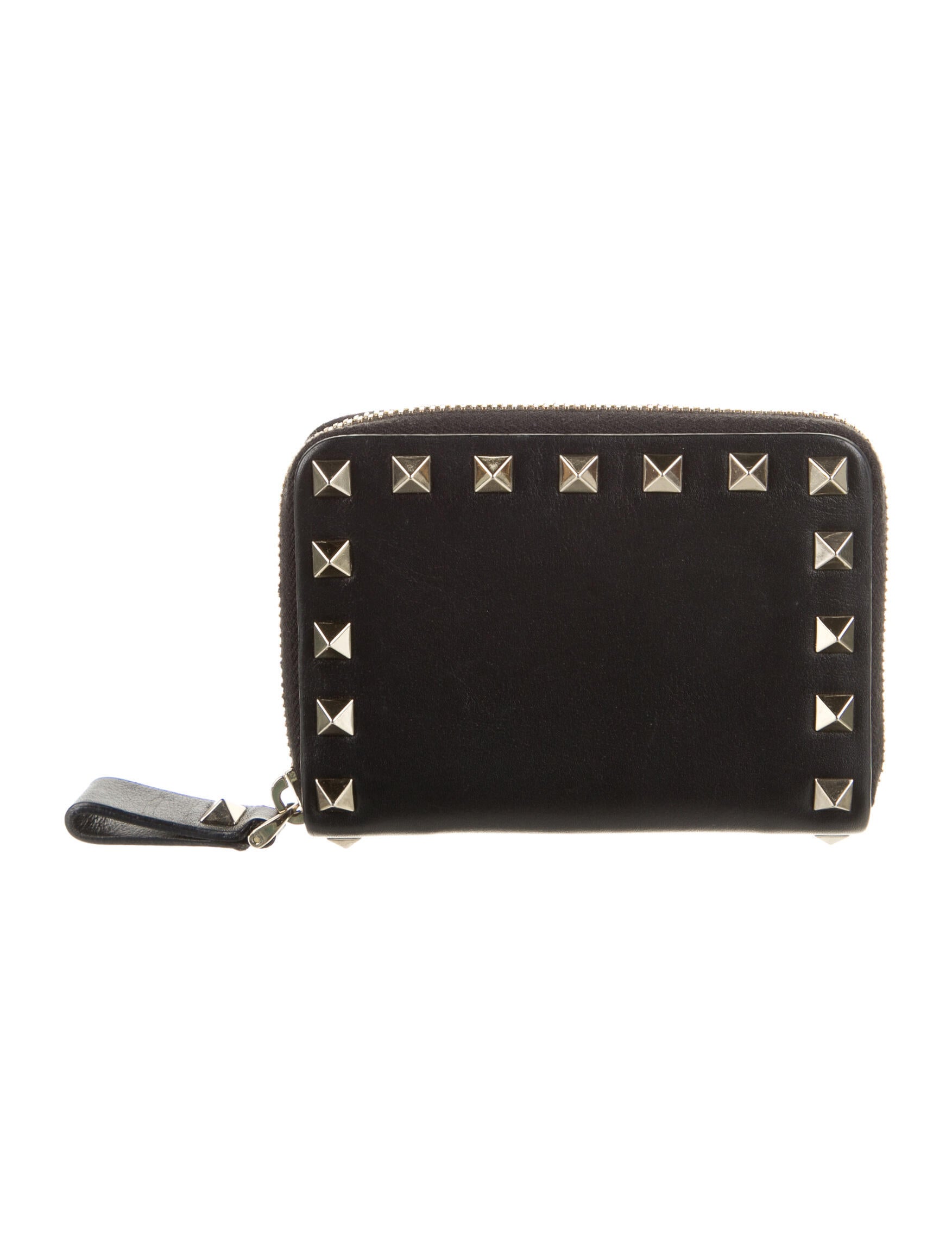 Valentino Rockstud Accents Leather Bifold Wallet Black Wallets