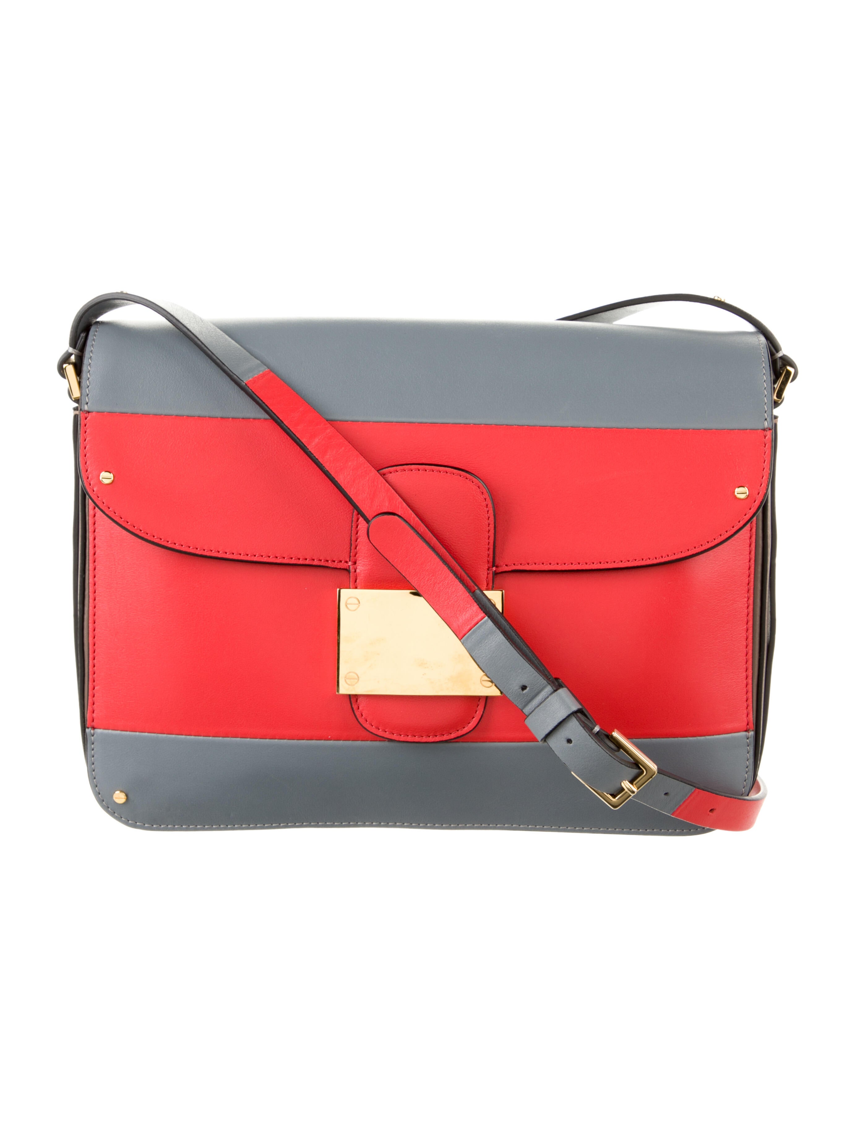 Valentino Calfskin Rivet Colorblock Crossbody Red Crossbody Bags