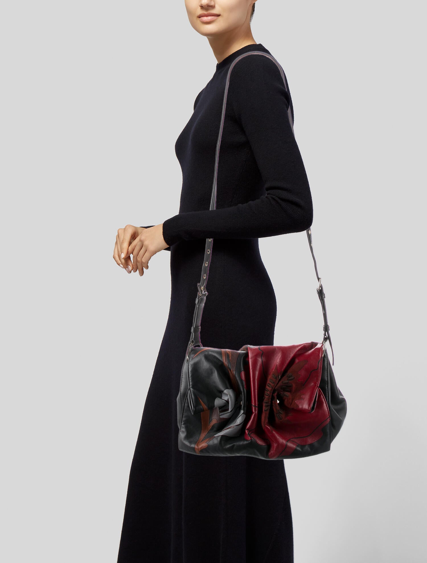 Valentino Leather Embroidered Shoulder Bag