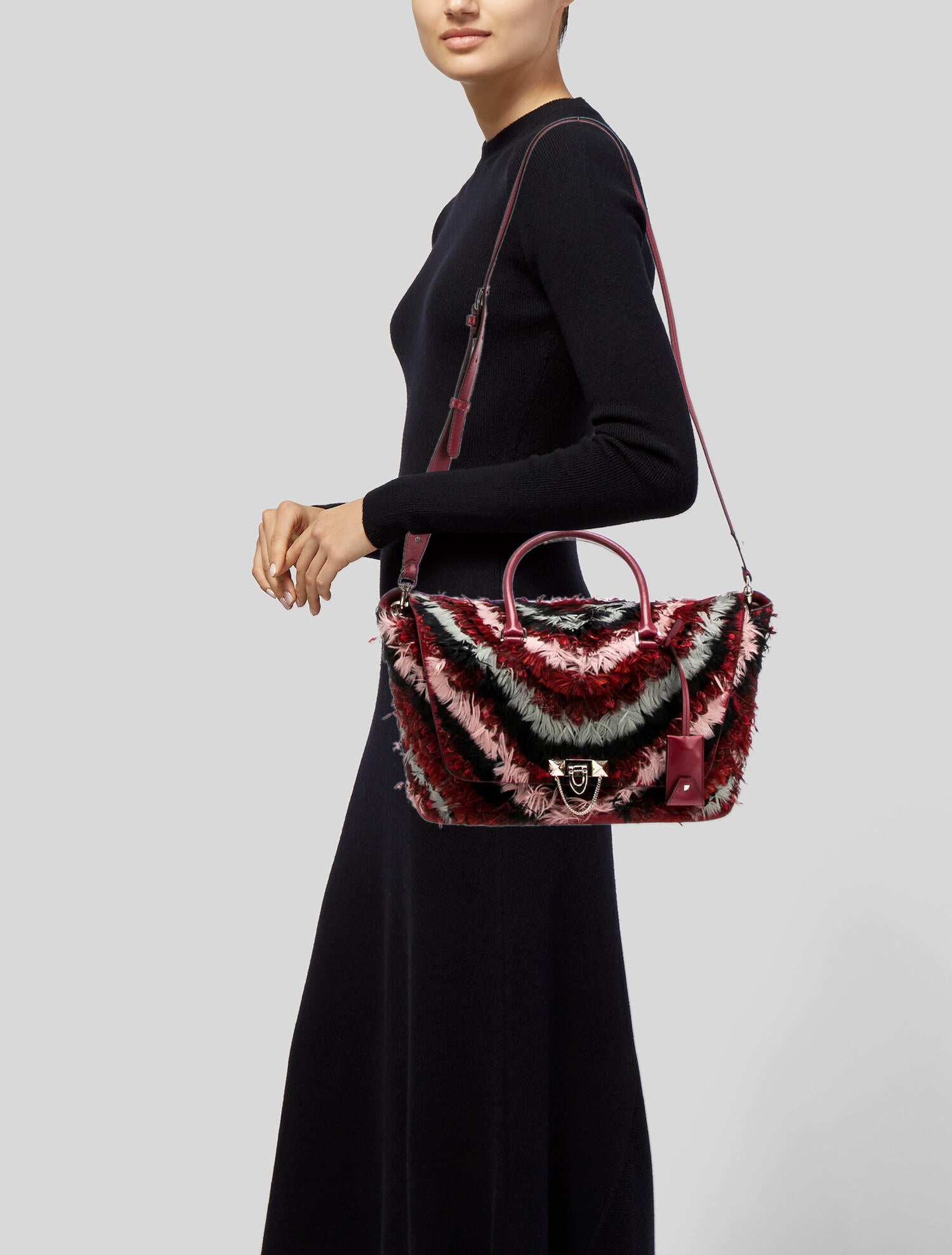 Valentino Demilune Feather Handle Bag - Burgundy Handle Bags 