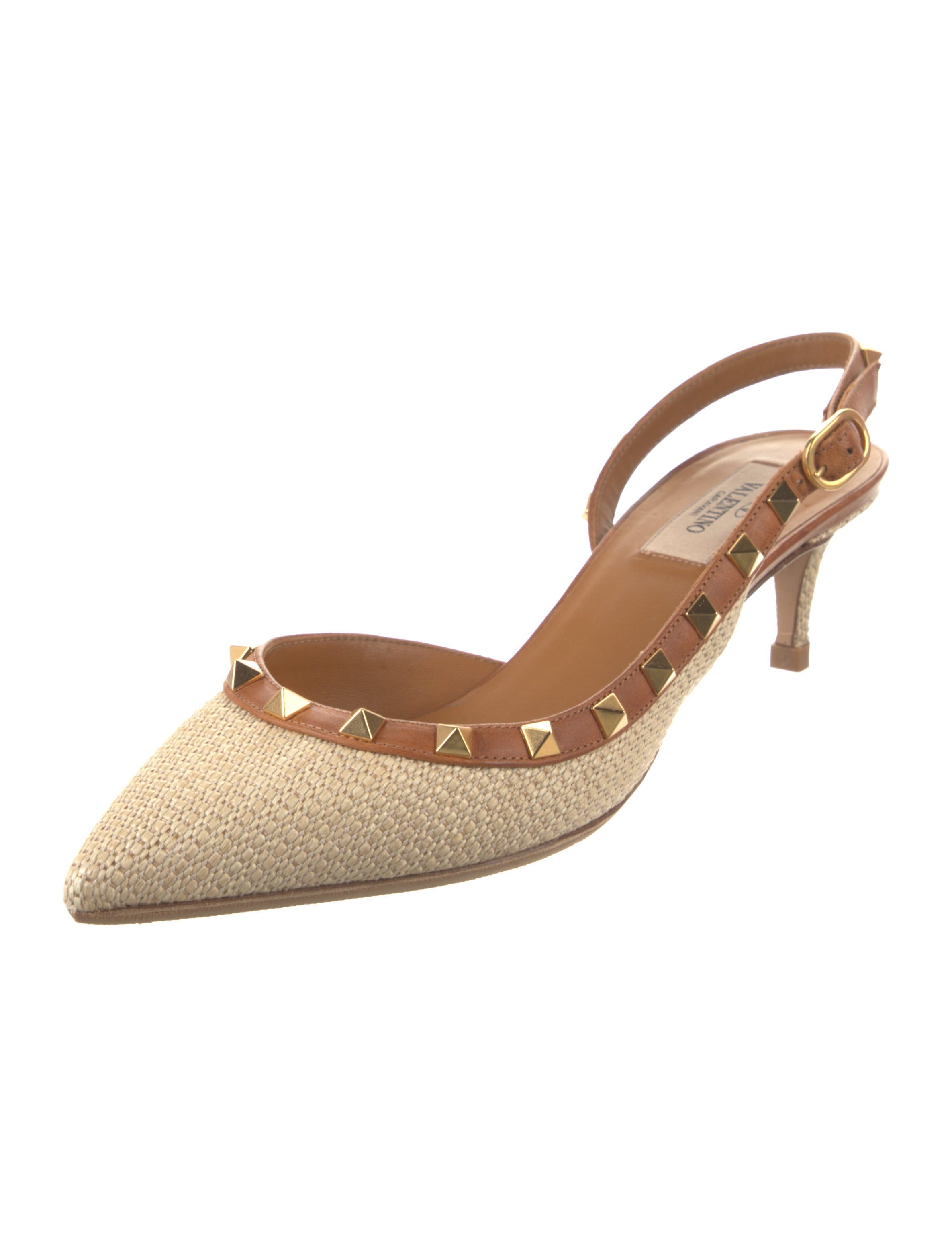 Valentino Rockstud Accents Raffia Slingback Pumps