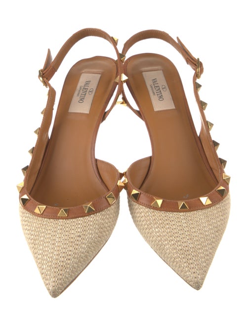 Valentino Rockstud Accents Raffia Slingback Pumps