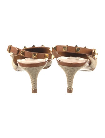 Valentino Rockstud Accents Raffia Slingback Pumps