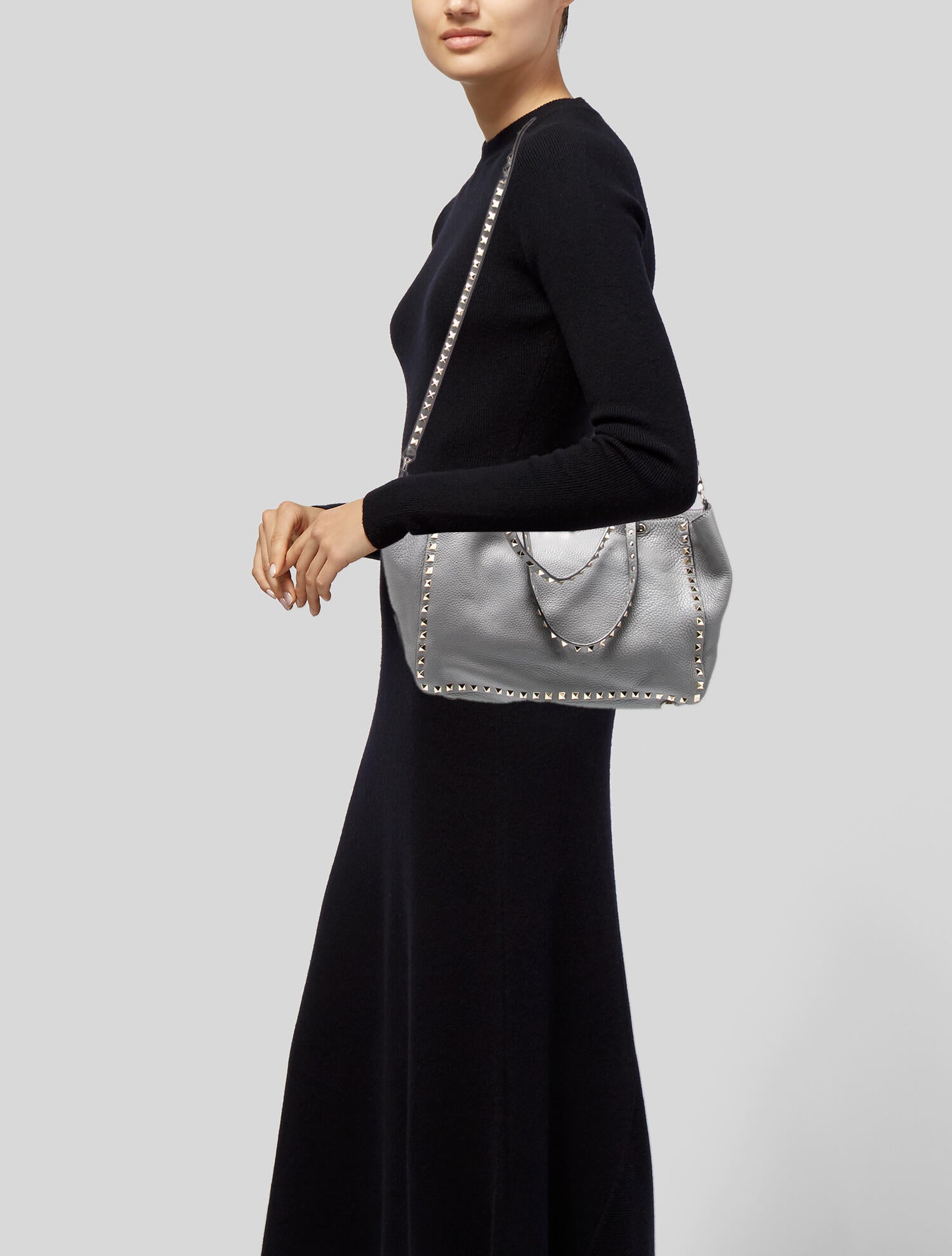 Valentino Large Leather Rockstud Tote Blue Totes, Handbags