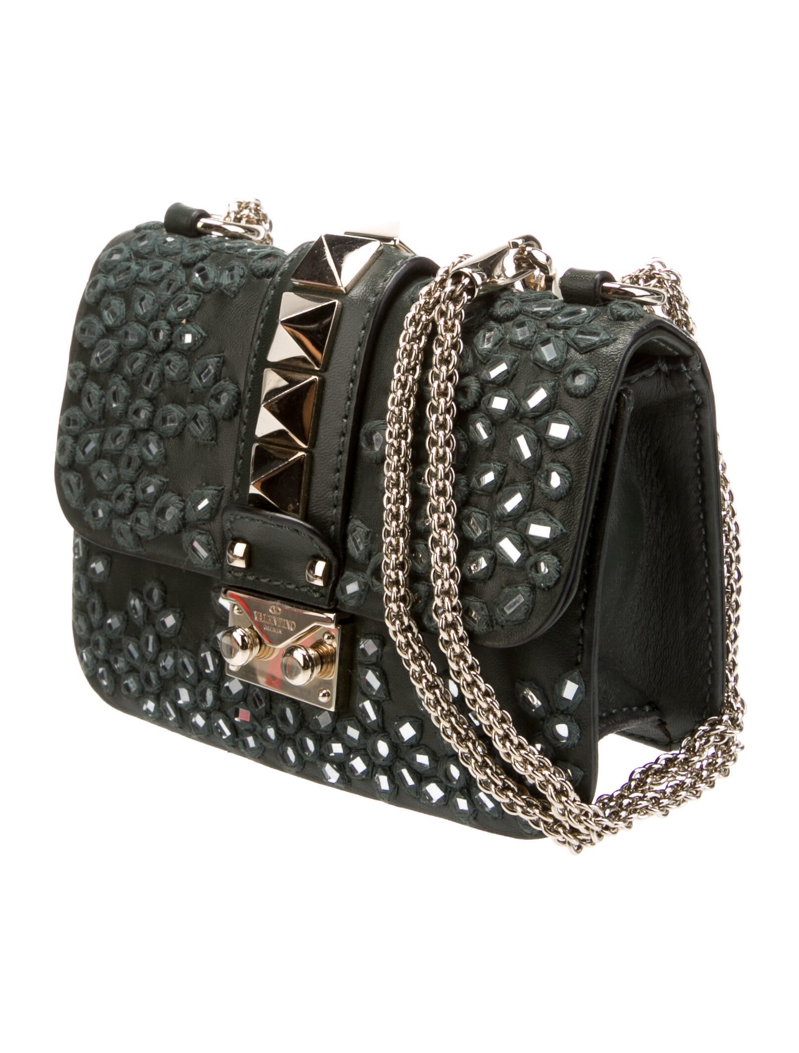 Valentino Rockstud Glam Lock Shoulder Bag Green Shoulder Bags, Handbags VAL367821 The RealReal